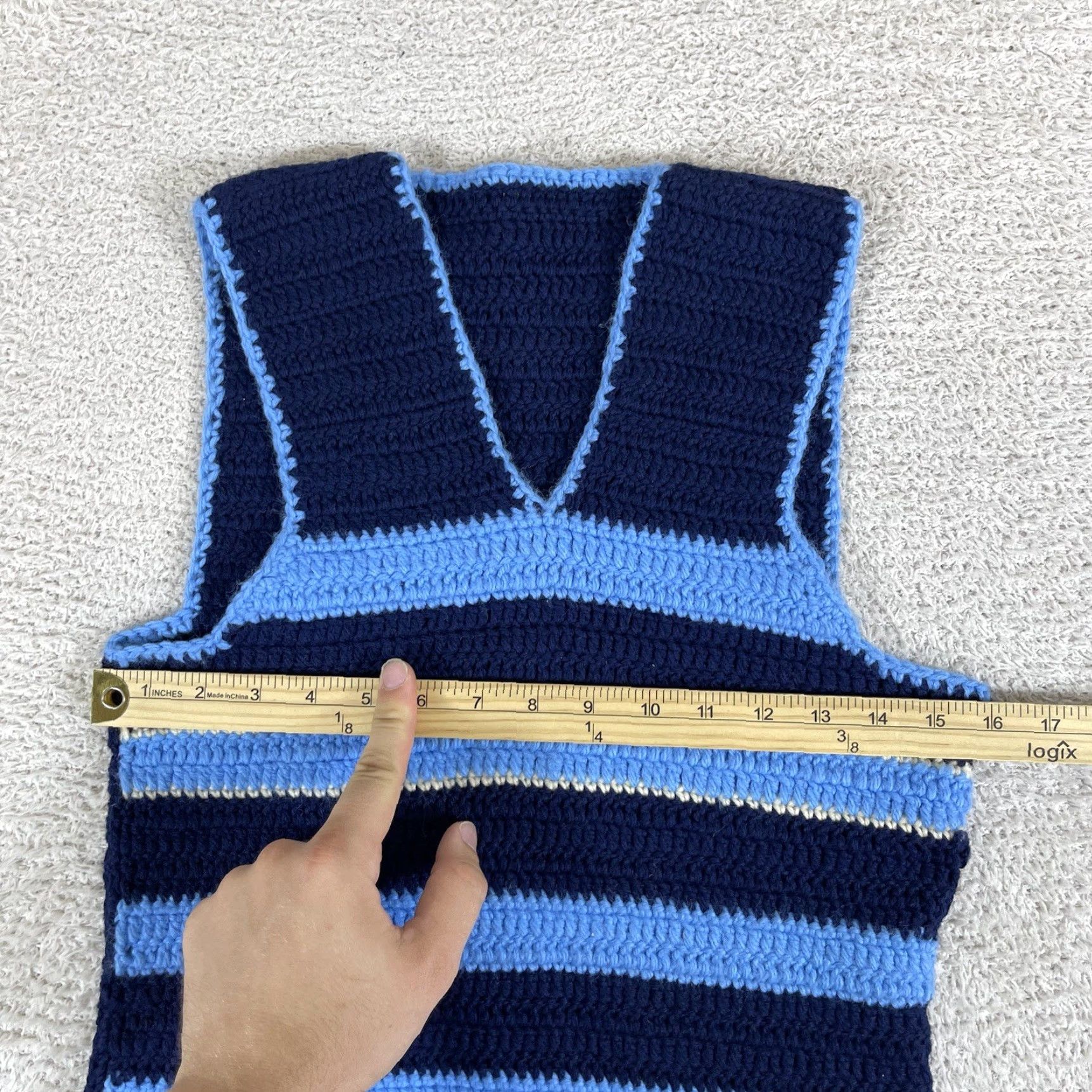 Vintage VINTAGE Hand Crocheted Tank Top Women's Small READ Blue Striped Boho Cropped Tank Size S / US 4 / IT 40 - 6 Thumbnail