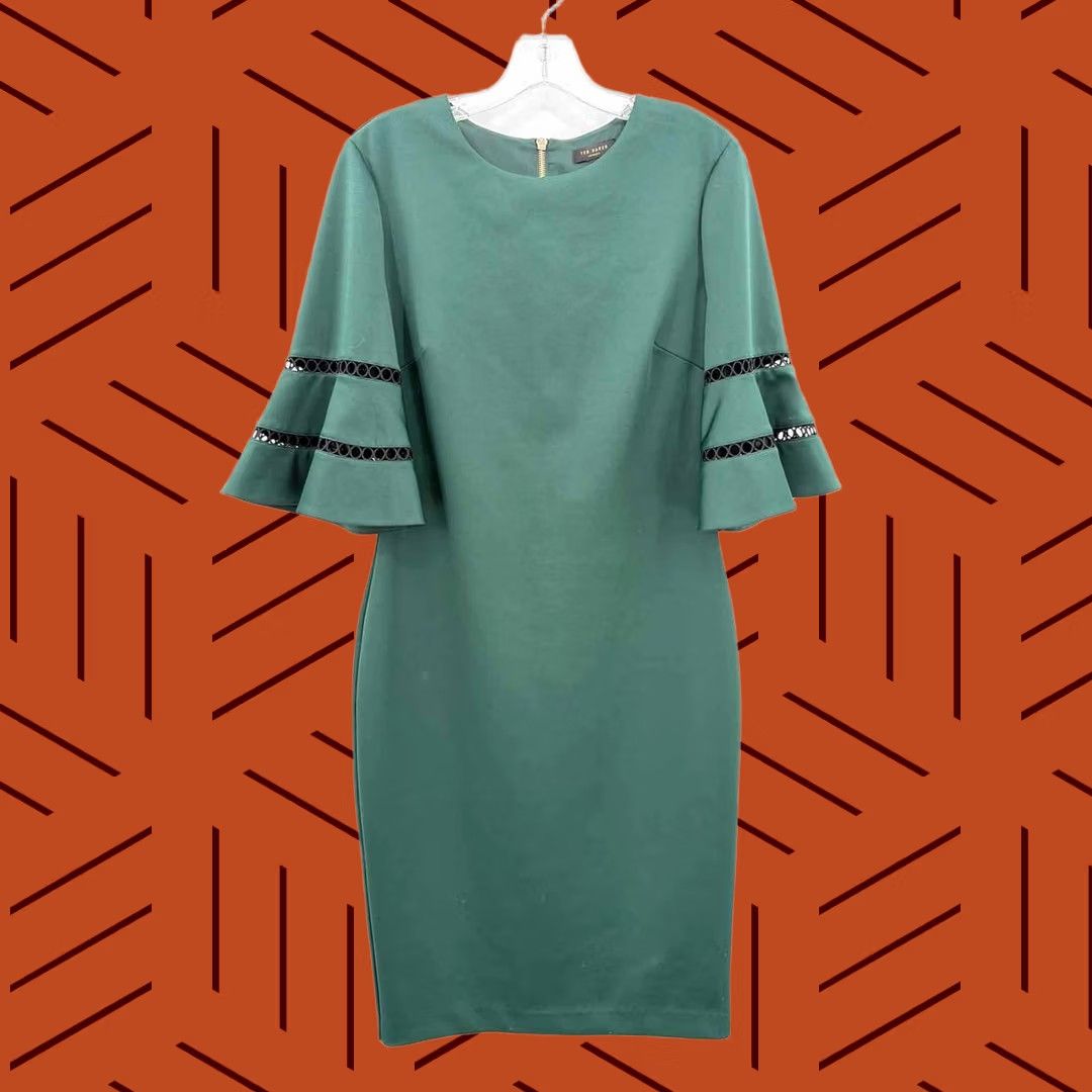 Ted Baker Ted Baker Midi Dress Size 3/8 Green Short Sleeve Pre-Owned Size 26" / US 2 / IT 38 - 1 Thumbnail