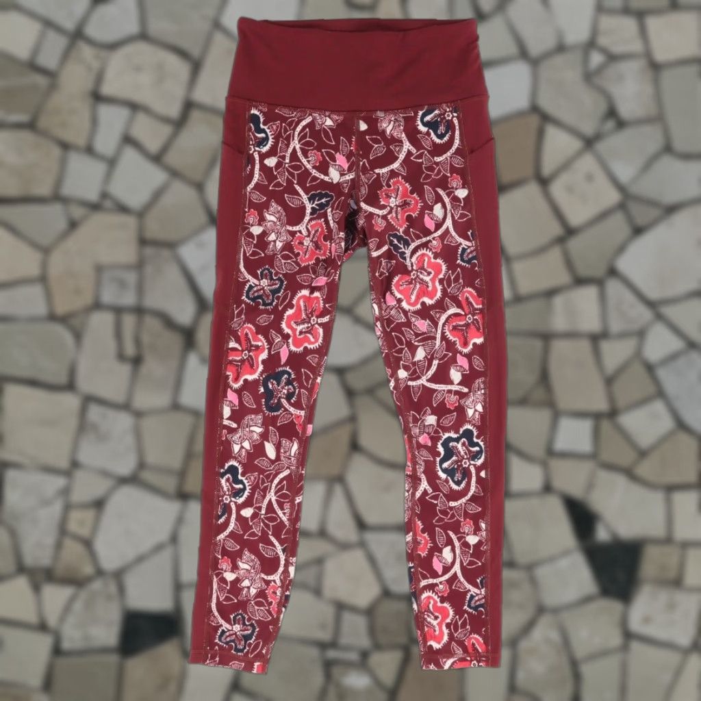 Athleta Athleta Leggings Womens S Maroon Floral 7/8 Nylon Woven Affirmation Regular Fit Training Activewear Pants Size 28" / US 6 / IT 42 - 1 Thumbnail