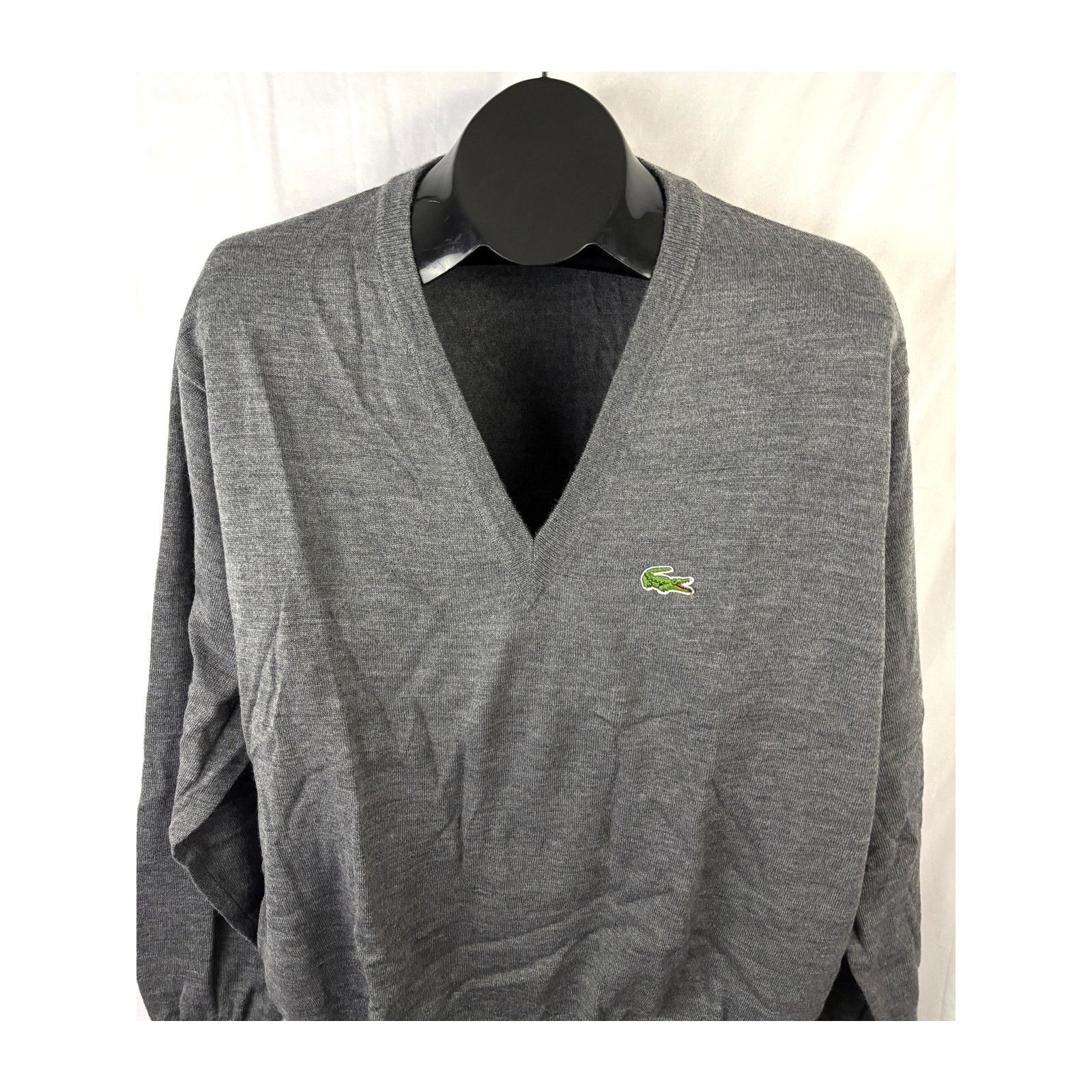 Lacoste Vintage 1980s Izod Lacoste Gray Knit V-Neck Sweater Men’s Size US L / EU 52-54 / 3 - 7 Thumbnail