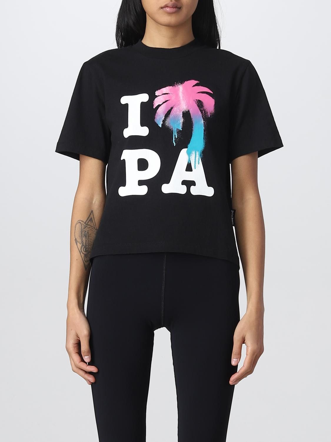 Palm Angels o1y1225 Logo Crewneck T-Shirt in Black Size XS / US 0-2 / IT 36-38 - 1 Thumbnail