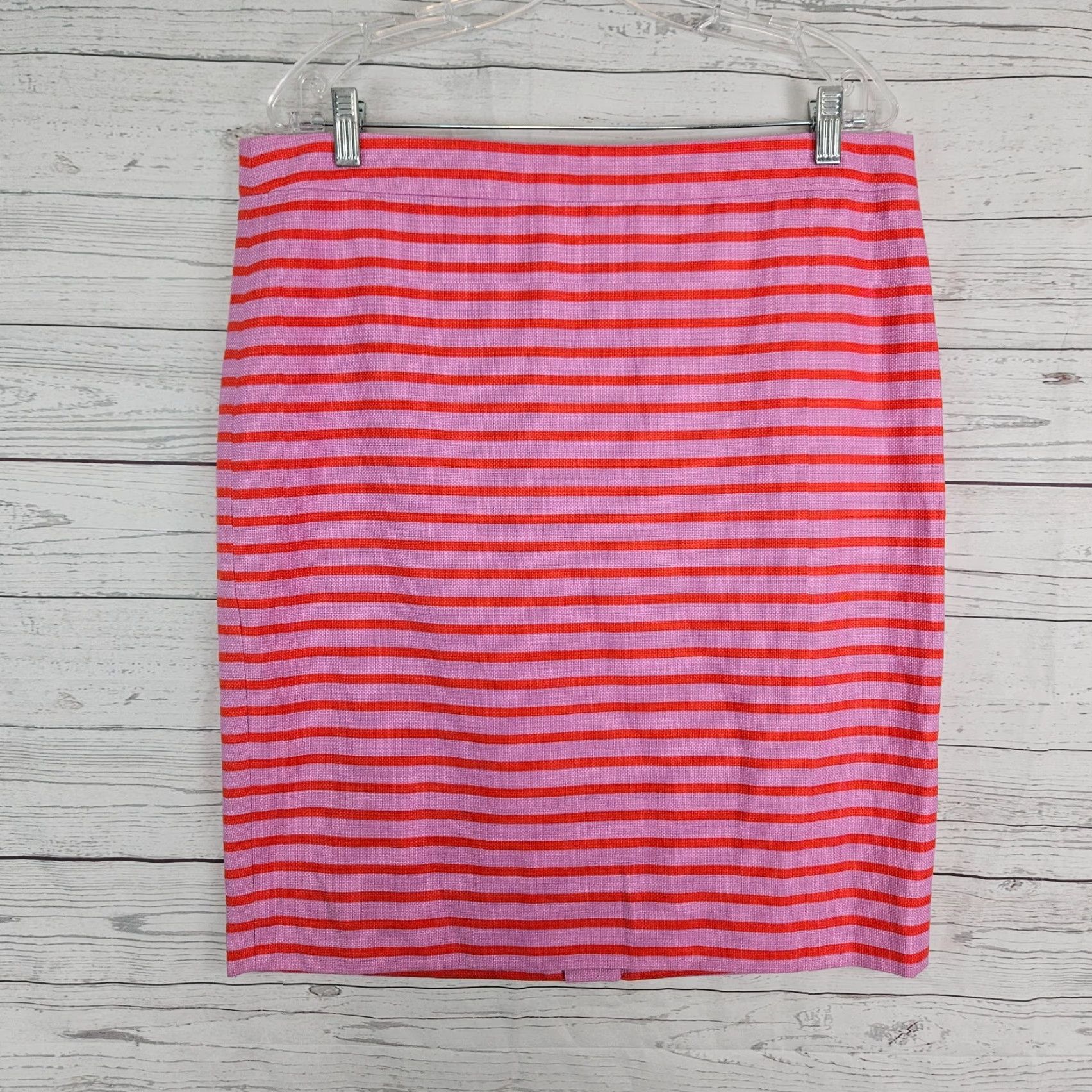 J.Crew J.CREW Skirt The Pencil Women Size 12 Pink Orange Striped Cotton Knee Length Pencil Skirt Womens Size 34" / US 12 / IT 48 - 2 Thumbnail
