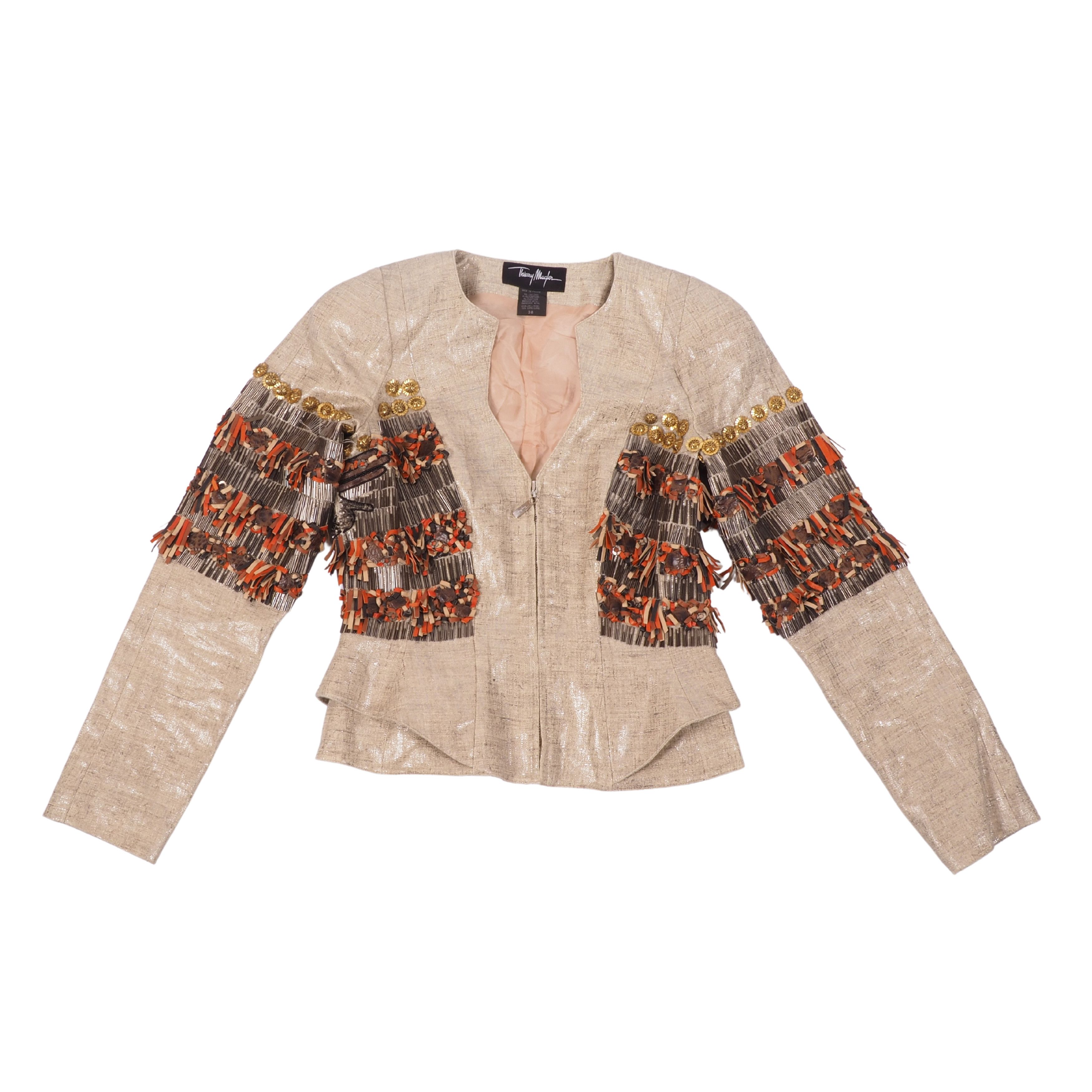 Thierry Mugler Thierry Mugler Vintage Linen Embroidery Metal Blazer Jacket Size S / US 4 / IT 40 - 4 Thumbnail