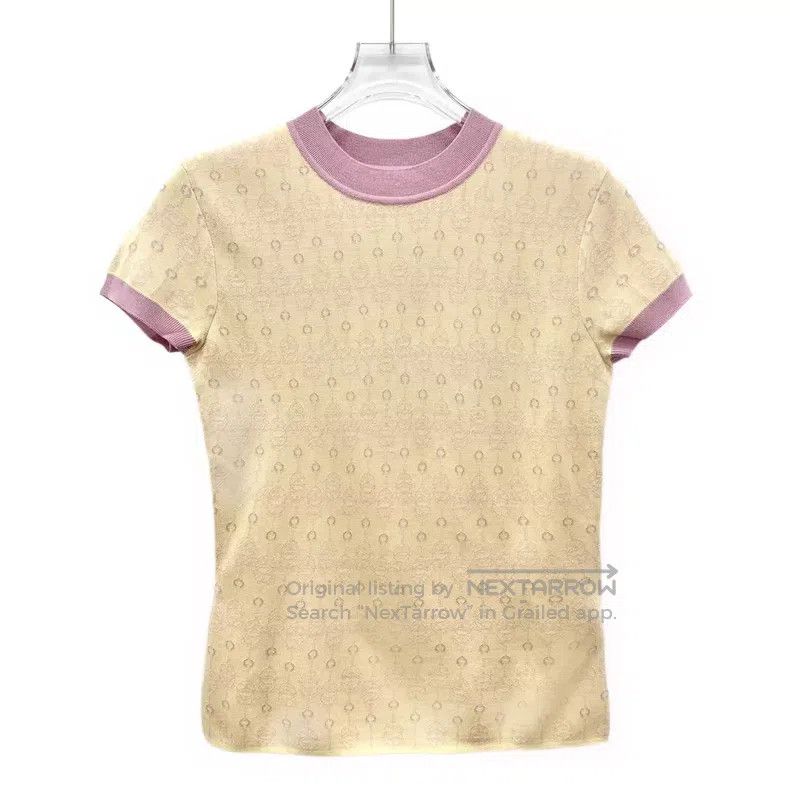 Hermes Hermes Yellow Raised Pattern Mulberry Silk Crew Neck Short Size S / US 4 / IT 40 - 1 Thumbnail
