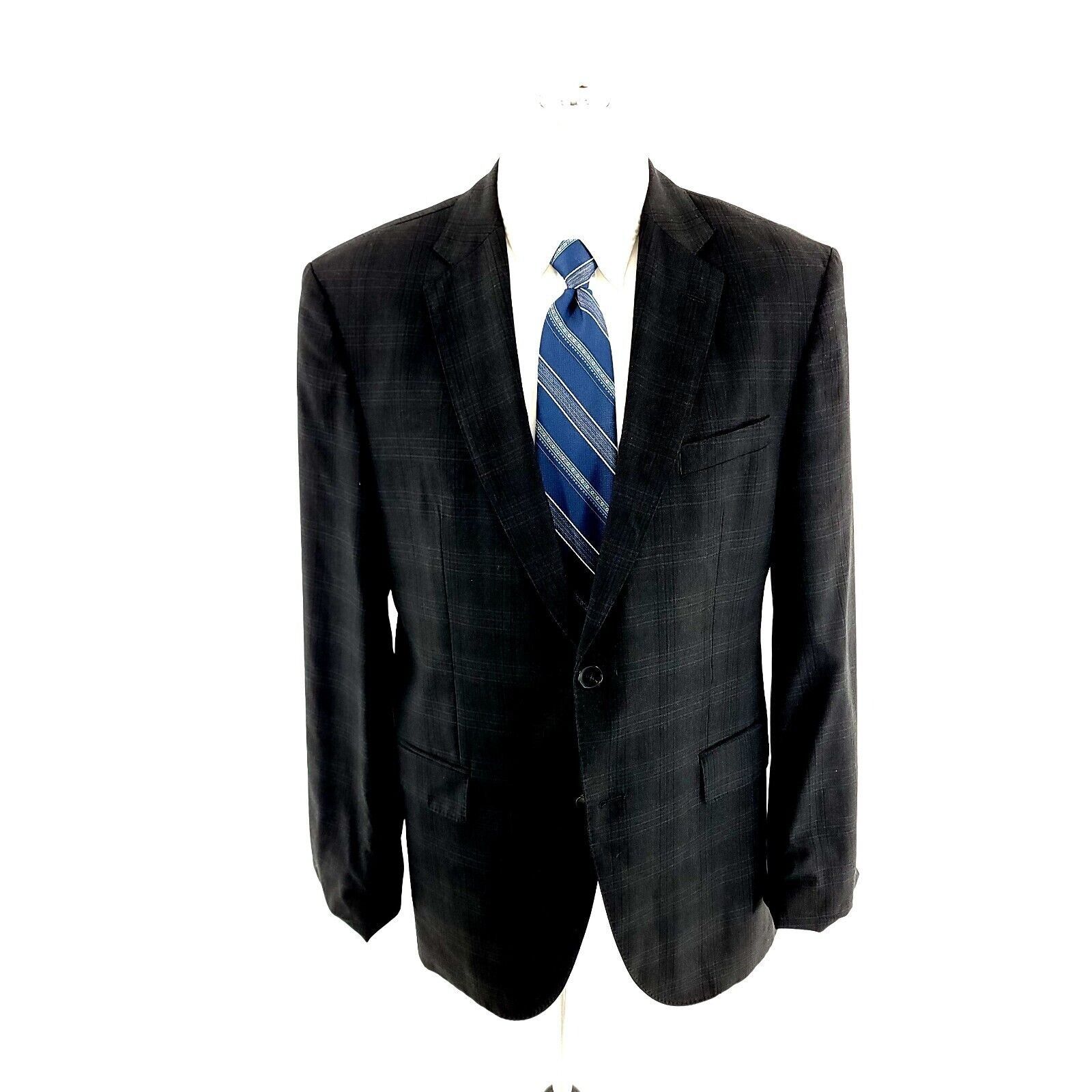 Hugo Boss Hugo Boss Marzotto Super 110s 2 Button Blazer 40S Gray Plaid Size 40S - 3 Thumbnail