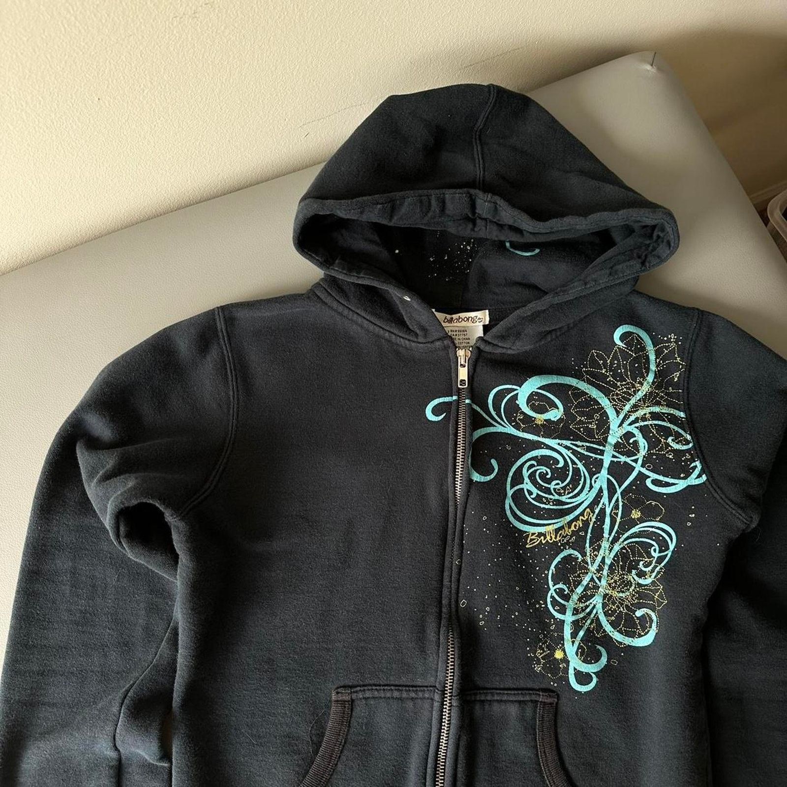 Billabong Vintage Y2K Billabong Black Faded Zip Up Hoodie Sweatshirt Size S / US 4 / IT 40 - 5 Thumbnail