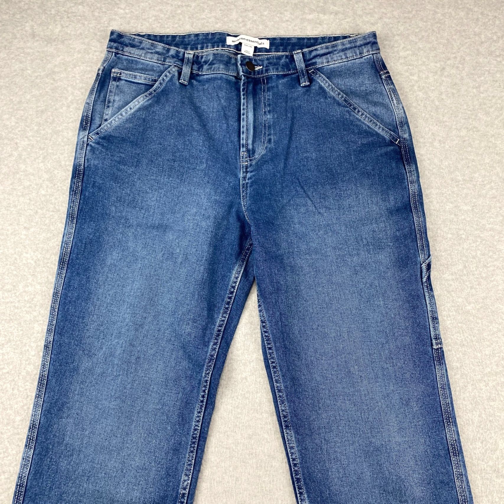 Essentials Amazon Jeans Mens 33X30 Blue Straight Leg Pockets Slim Stretch 5-Pocket Denim Regular Belt Loops 5 Size US 33 - 3 Thumbnail