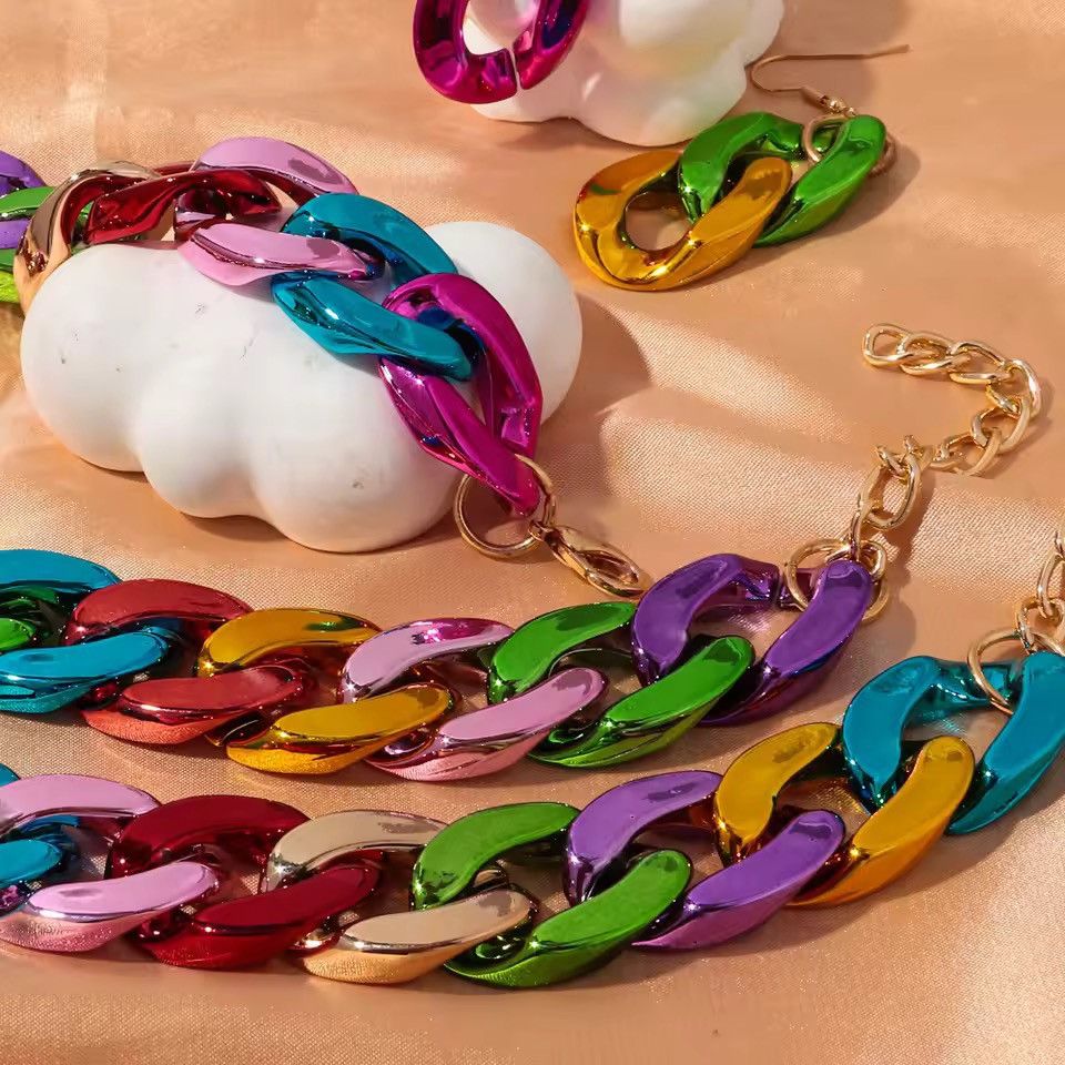 Other 4pcs/Set Acrylic Cuban Chain Necklace Bracelet Earrings Size ONE SIZE - 7 Thumbnail