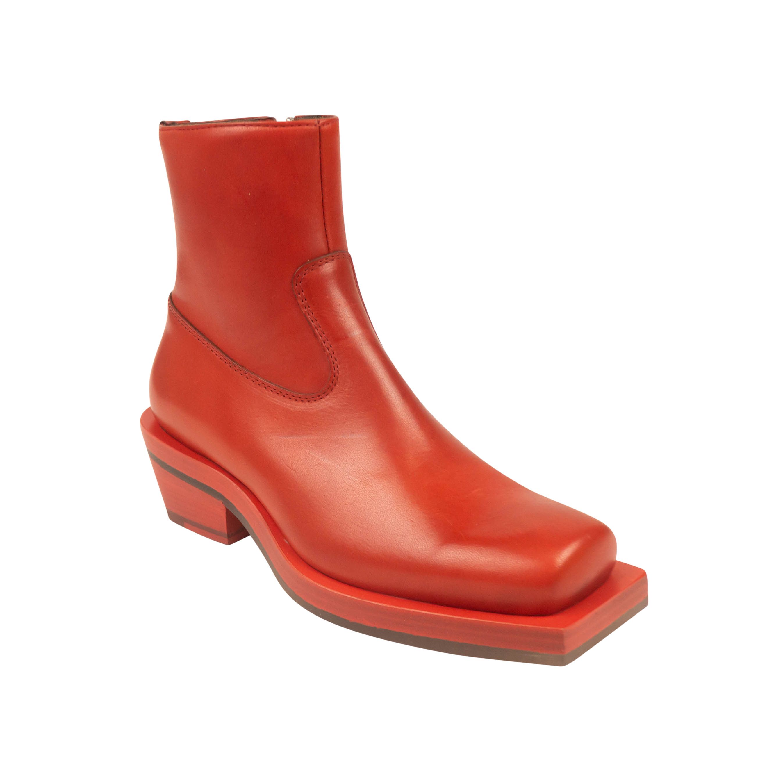 image of Red Stained Leather Square Ankle Boots Size 8/41, Men's