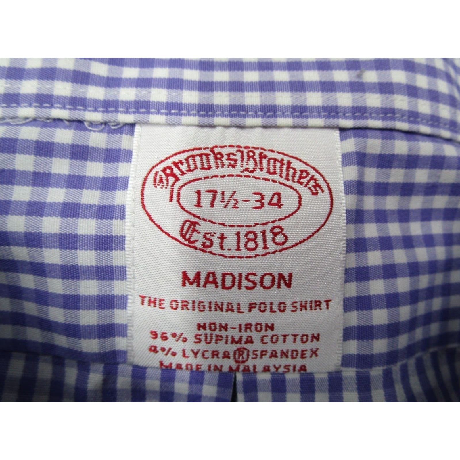 Brooks Brothers VINTAGE? No, not vintage. Brooks Brothers Madison Dress Shirt Mens 17.5 34 Purple Button Up Supima Blend Size 34R - 3 Thumbnail