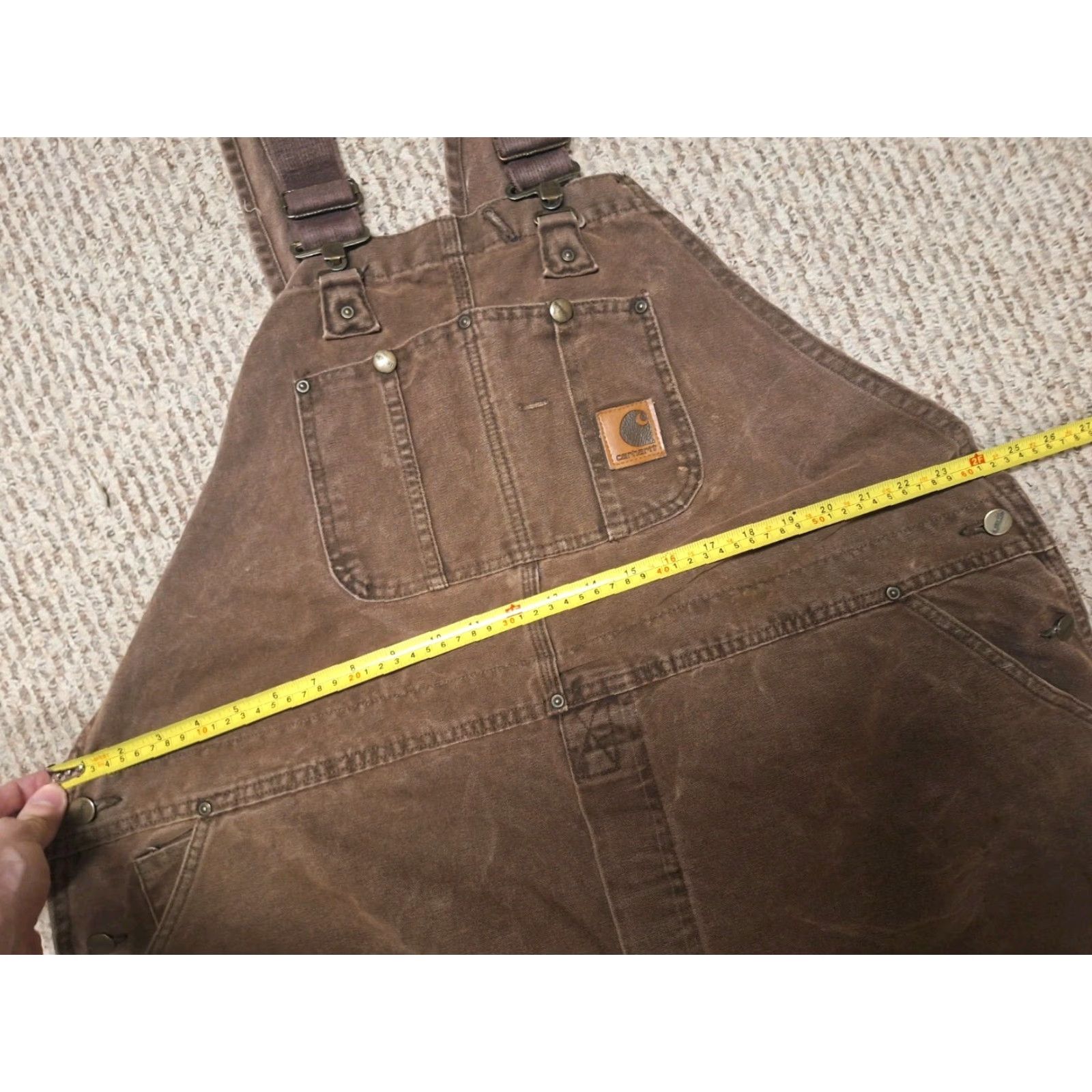 Carhartt VINTAGE Carhartt Bib Overalls Men’s 50x30 Brown Duck Canvas Workwear 5-Pocket Design Logo Brown USA 90s Grunge Retro City Cowboy Mens Size US 34 / EU 50 - 3 Thumbnail