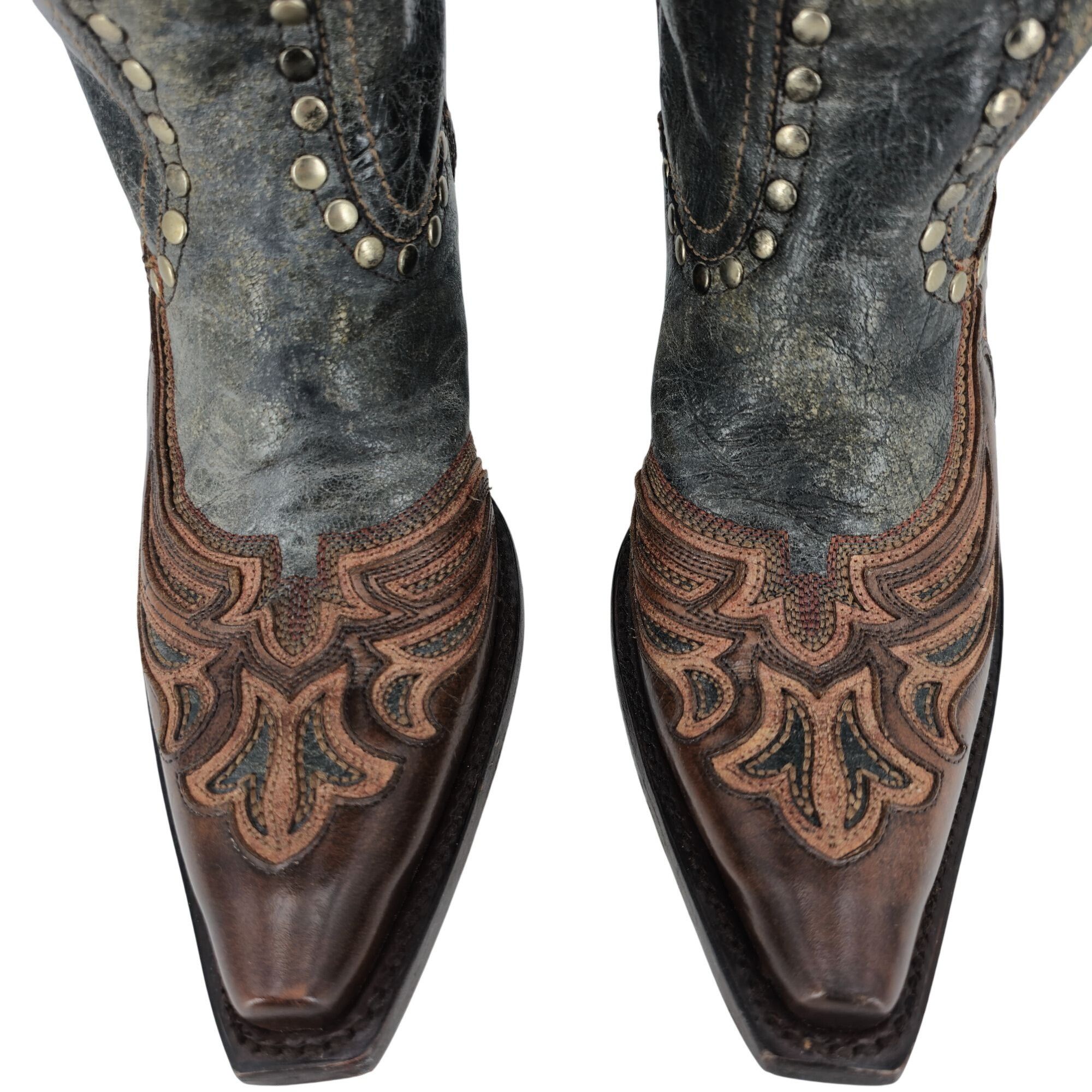 Corral Corral Cowgirl Women 6 Tall Brown Gray Studded Leather Boots Size US 6 / IT 36 - 9 Thumbnail