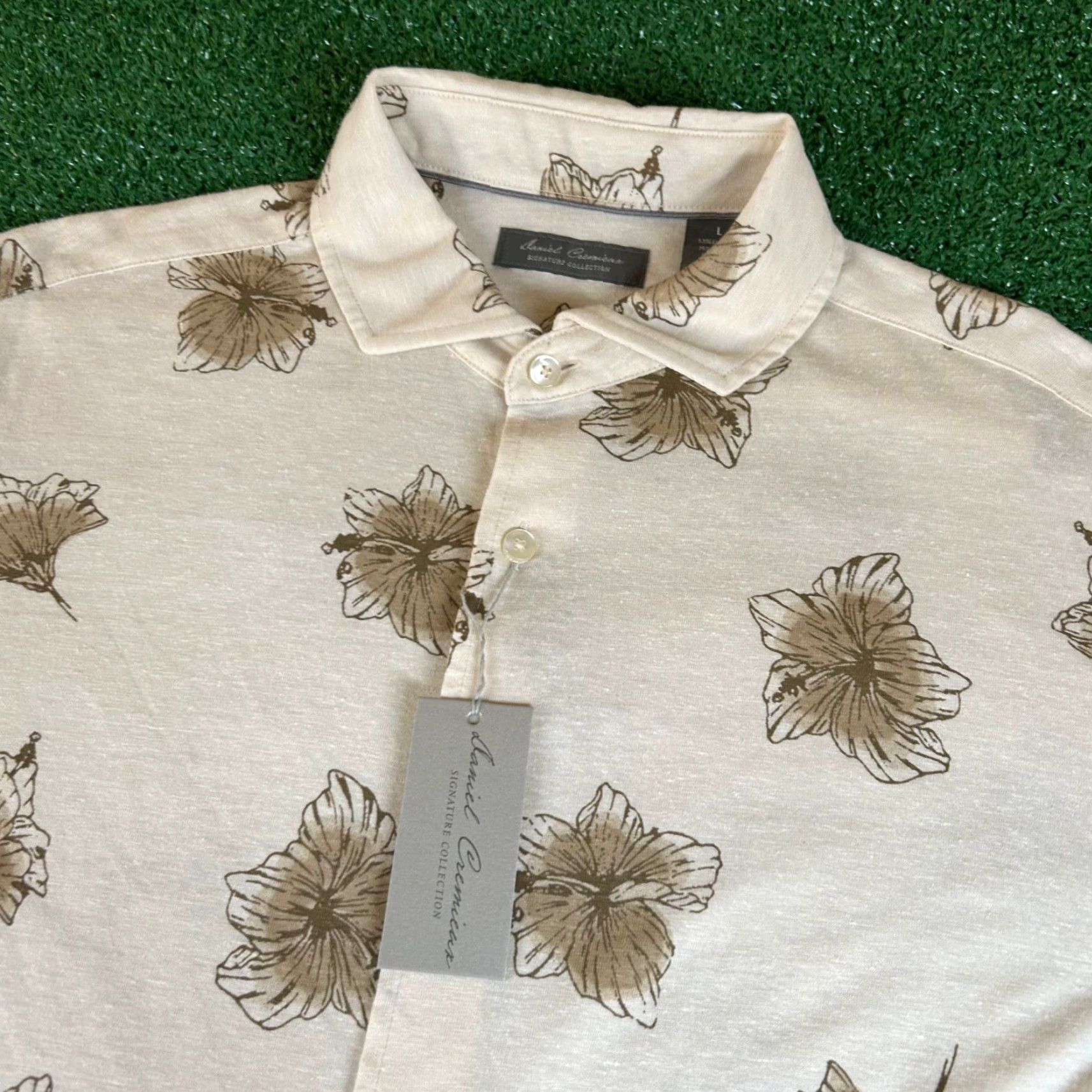 Cremieux Daniel Cremieux Floral Button-Up Shirt Short Sleeve Linen Blend Mens Large NWT Beige Size US L / EU 52-54 / 3 - 2 Thumbnail