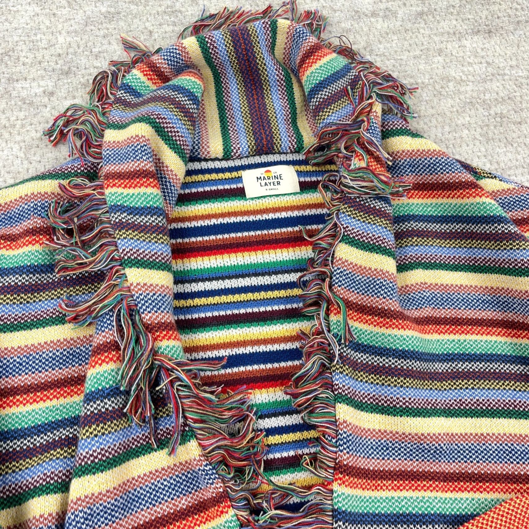 Marine Layer Marine Layer Cardigan Women XS Belted Fringe Alamere Multi Rainbow Boho Size XS / US 0-2 / IT 36-38 - 3 Thumbnail