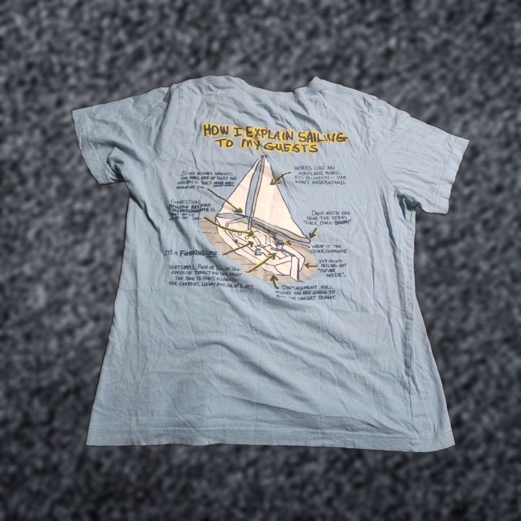 Vintage Mens M Sea Toggery Cruise Outpost Graphic T-Shirt Short Sleeve Blue Casual Quotes All Seasons Size US M / EU 48-50 / 2 - 1 Thumbnail