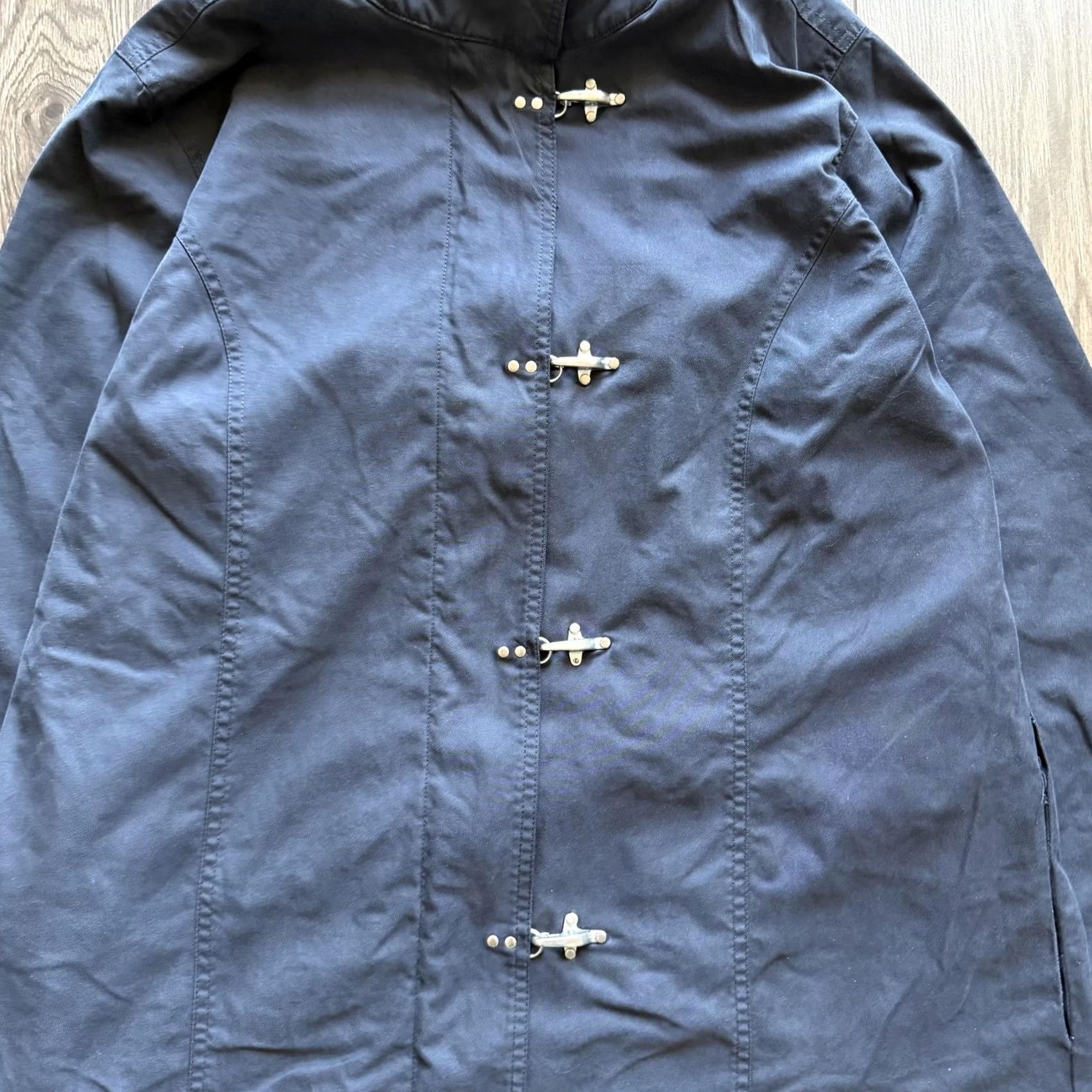 Denim & Co. Vintage Denim & Co. Coat Women Large Black Rain Coat Hooded Toggle Front Closure Mid-Length Size US L / EU 52-54 / 3 - 4 Thumbnail