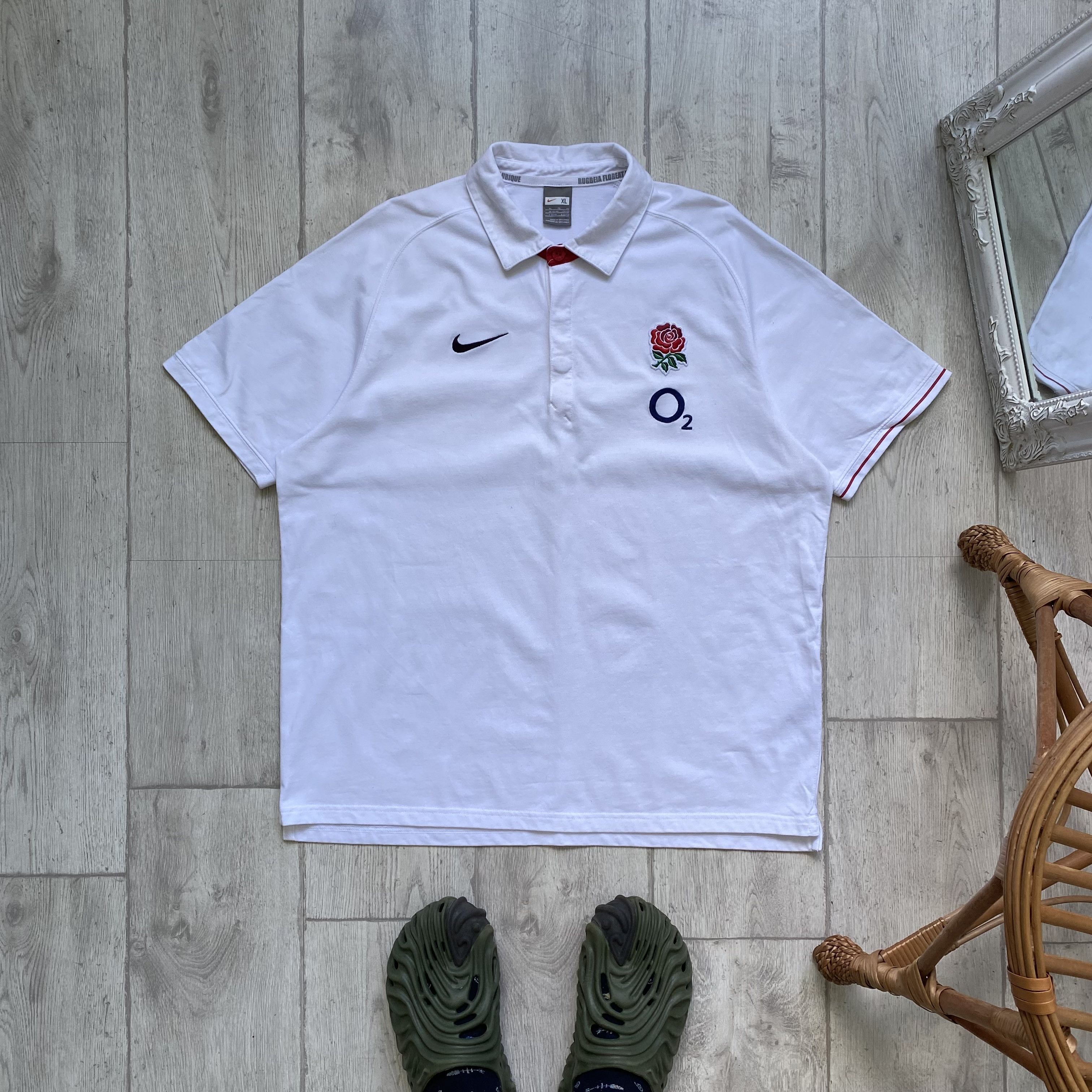 Nike 🏉 Vintage 00s Nike England Rugby Polo Shirt Jersey Drill Size US XL / EU 56 / 4 - 1 Thumbnail