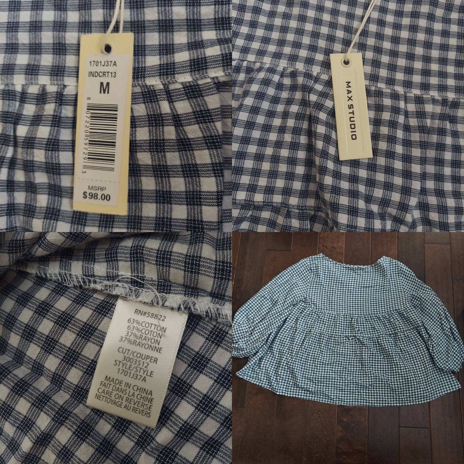 Vintage Max Studio Top Blue White Geometric 3/4 Sleeve M Regular Womens New With Tags Size M / US 6-8 / IT 42-44 - 8 Thumbnail