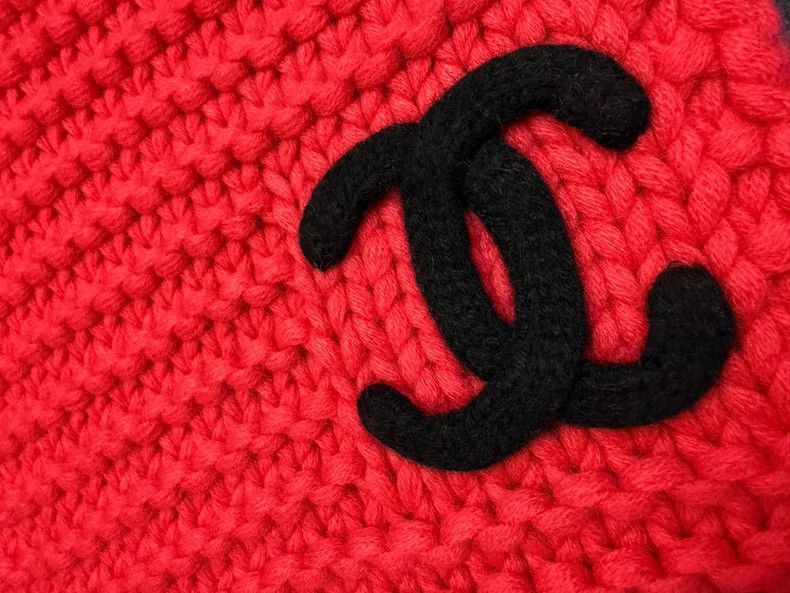 Chanel Chanel Double C Logo Black Red Scarf -2505 Size ONE SIZE - 2 Thumbnail