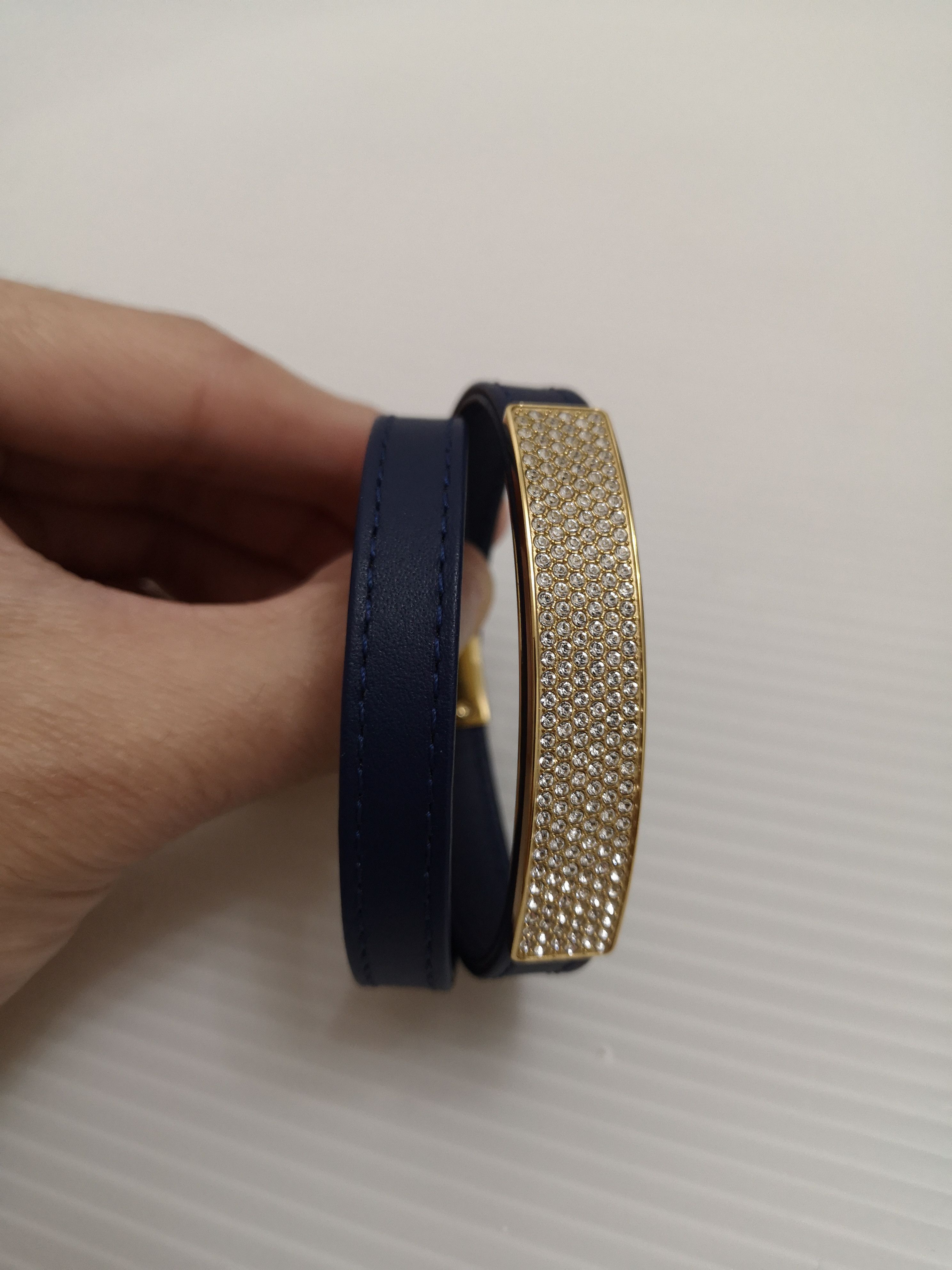 Swarovski frame clear crystal navy double real leather straps bracelet Size ONE SIZE - 3 Thumbnail