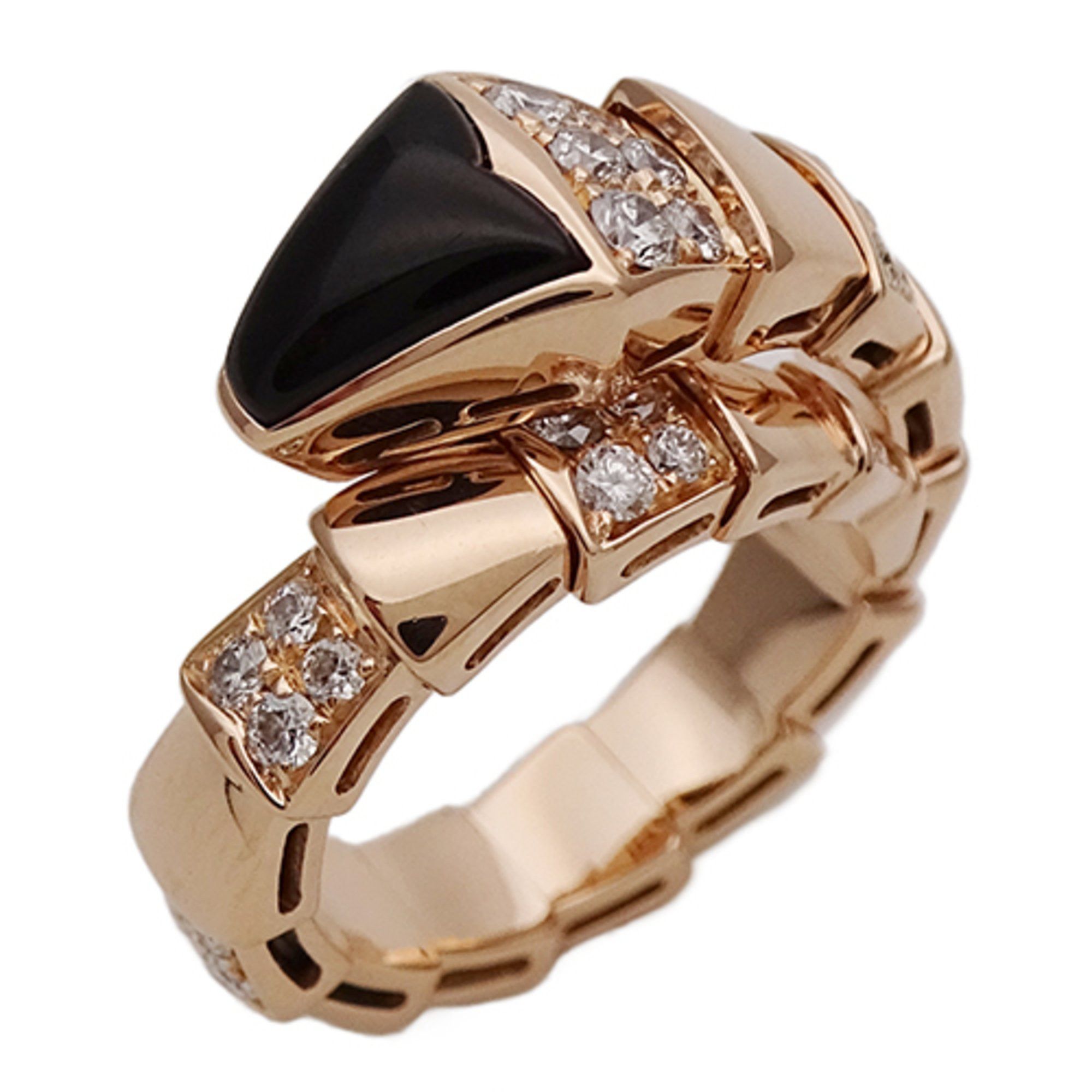 Bvlgari BVLGARI Serpenti Viper Ring, 750PG Onyx and Diamond, Men's Women's, Pink Gold, Polished, Size M (Approx. 11) Size ONE SIZE - 1 Thumbnail