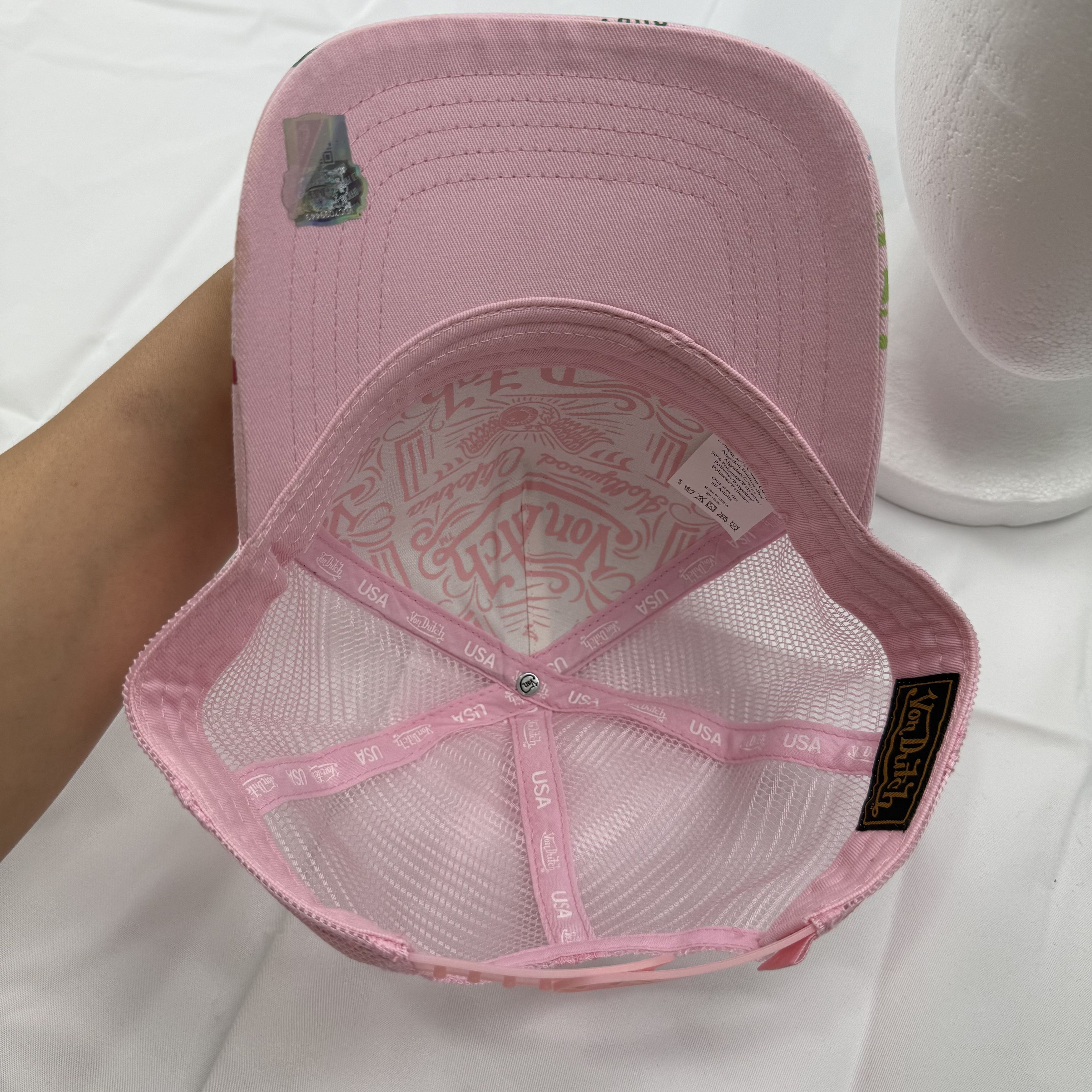 Von Dutch Von Dutch Pink Print Trucker Hat Snapback Y2K Retro Cap Size ONE SIZE - 11 Thumbnail