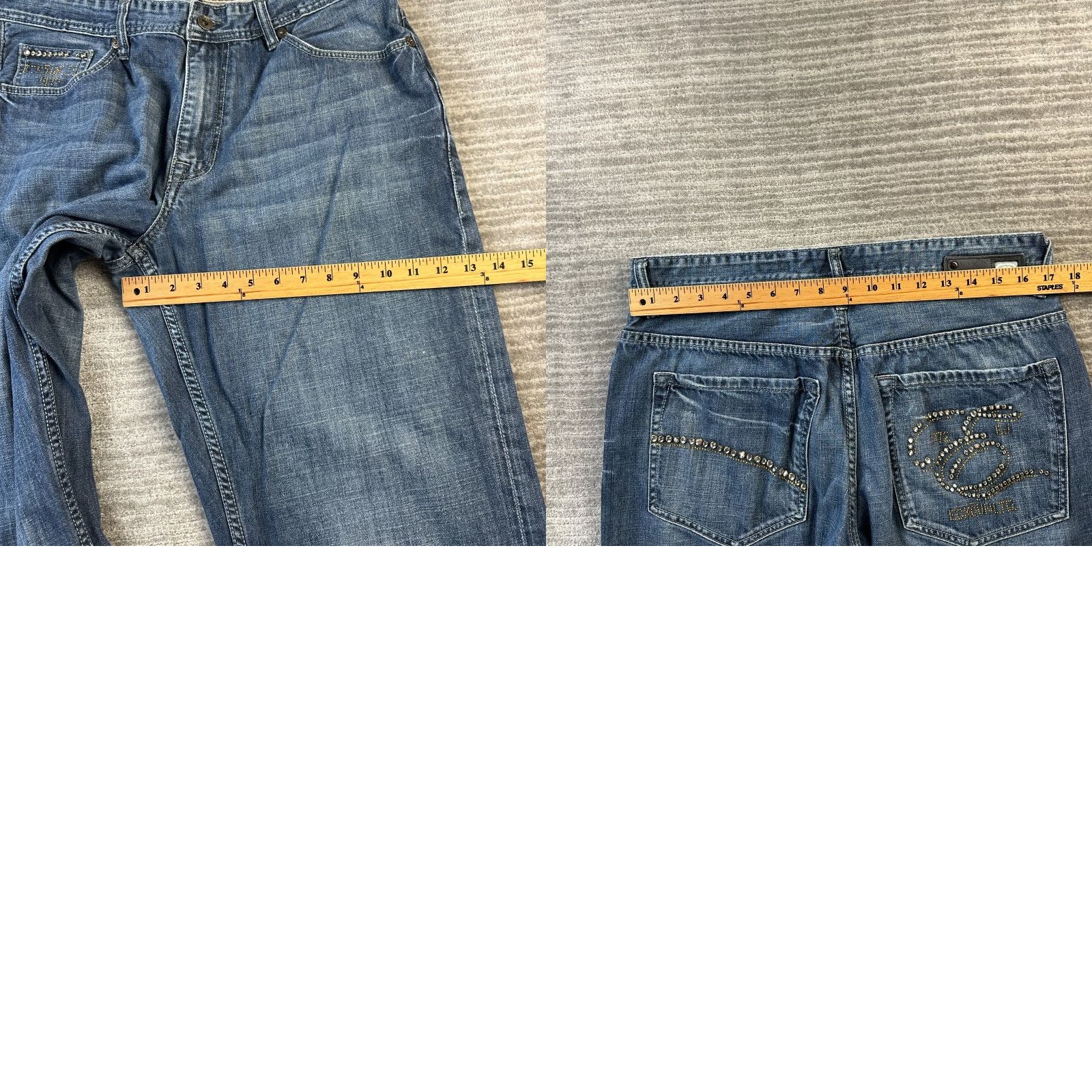 Ecko Unltd. VINTAGE Ecko Unltd Jeans Mens 36x30 Gray Denim Pants Y2K Rhinestones Baggy 10" Jeans Size US 36 / EU 52 - 9 Thumbnail