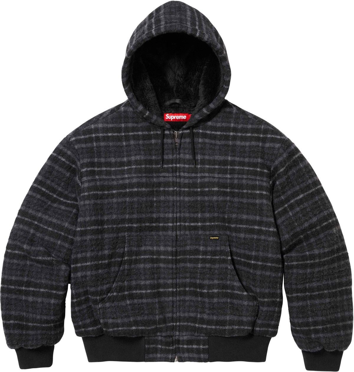 image of Supreme Plaid Wool Hooded Work Jacket in Black, Men's (Size XL)