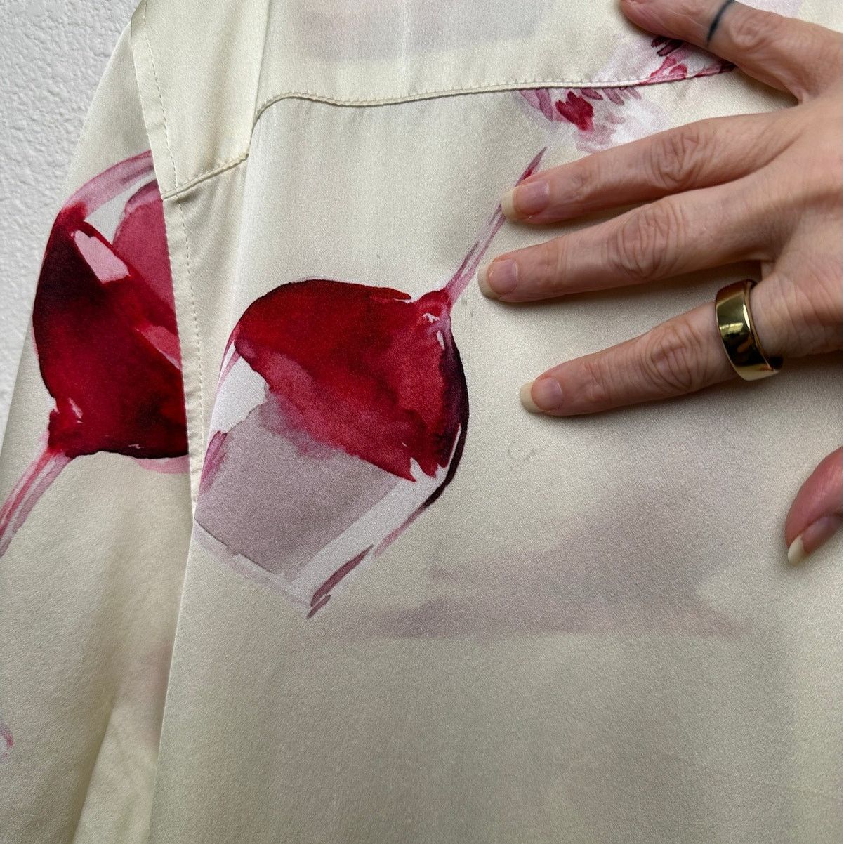 Nahmias Nahmias Silk Pajama Set Wine Glass Print Ivory Cream L Size L / US 10 / IT 46 - 11 Thumbnail