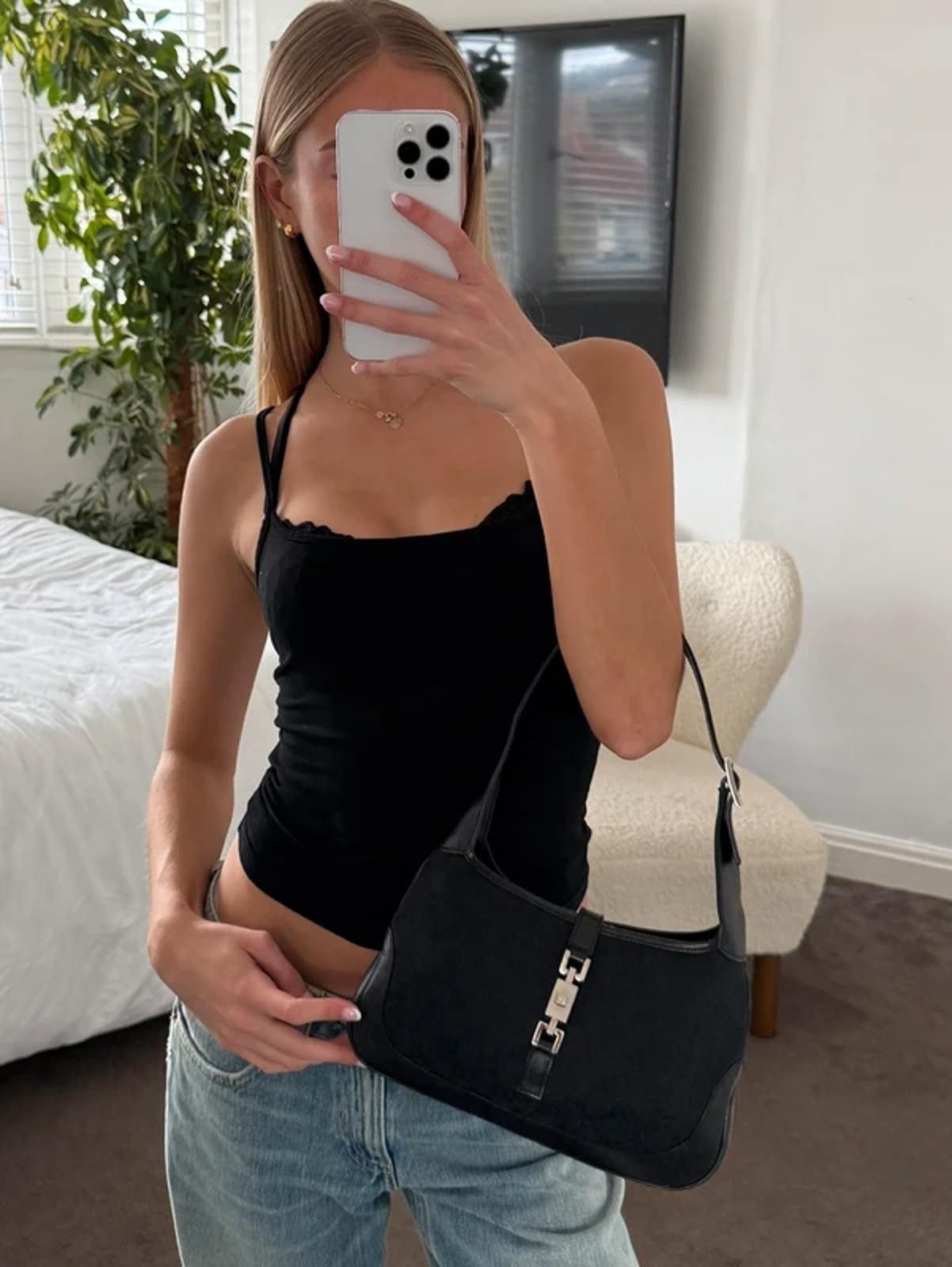 Gucci Gucci Jackie GG Canvas Shoulder Bag – Black Size ONE SIZE - 2 Thumbnail