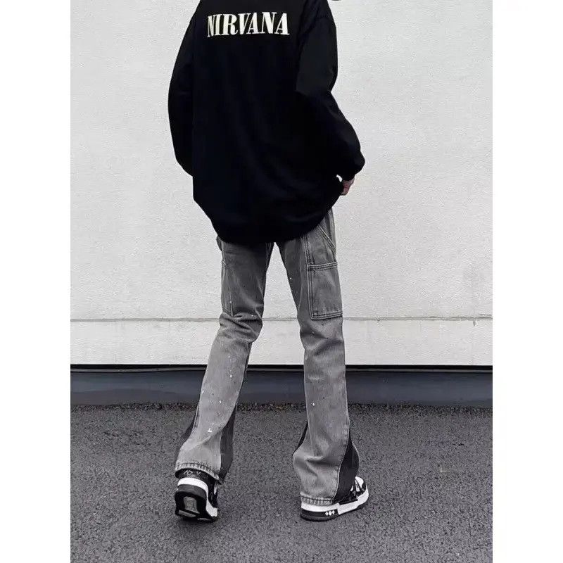 Japanese Brand Retro loose splashed ink micro flared jeans Size US 32 / EU 48 - 2 Thumbnail