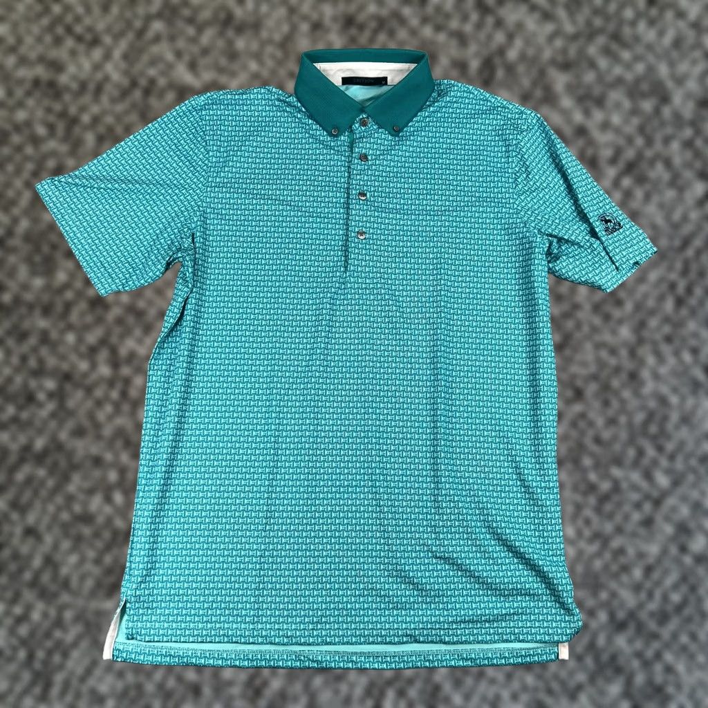Vintage Greyson Polo Shirt Mens Medium Blue Geometric Print Golf Performance Wolf Size US M / EU 48-50 / 2 - 1 Thumbnail