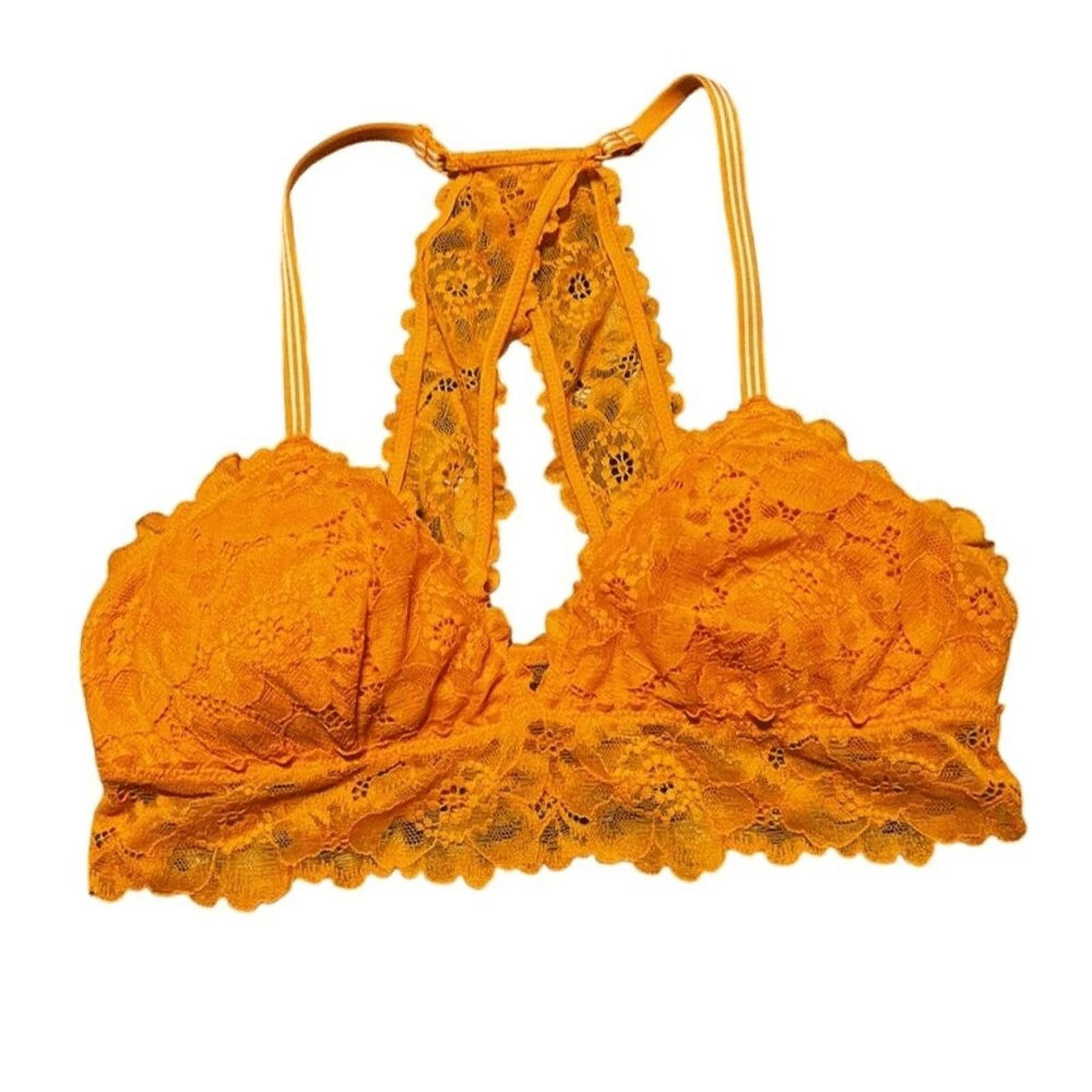 Other Aerie Orange Lace Longline Bralette Size M Wireless Floral Size ONE SIZE - 2 Thumbnail
