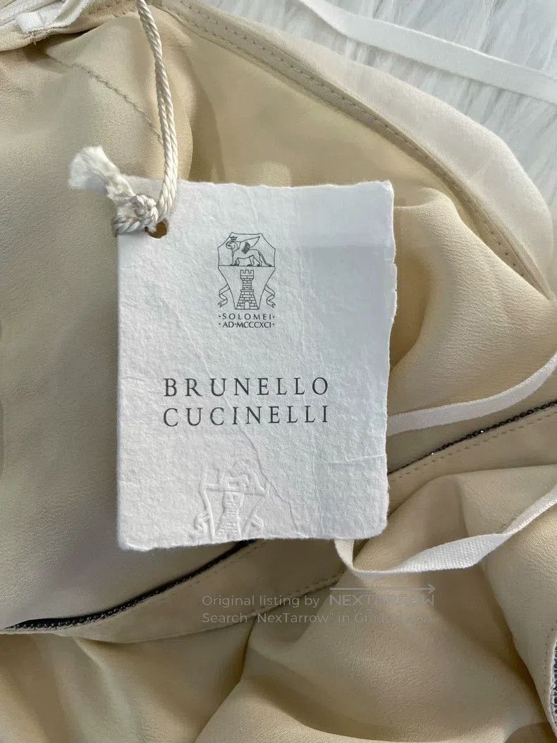Brunello Cucinelli Brunello Cucinelli Beige and White Silk Sleeveless Camisol Size M / US 6-8 / IT 42-44 - 5 Thumbnail
