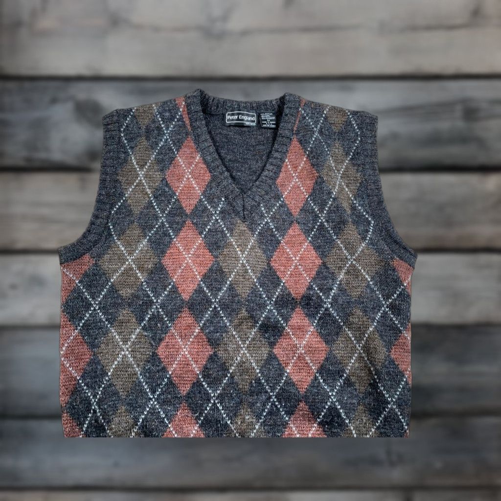 Vintage VTG Peter England Wool Blend Sweater Vest Adult Medium Gray Diamond Argyle Size US M / EU 48-50 / 2 - 1 Thumbnail