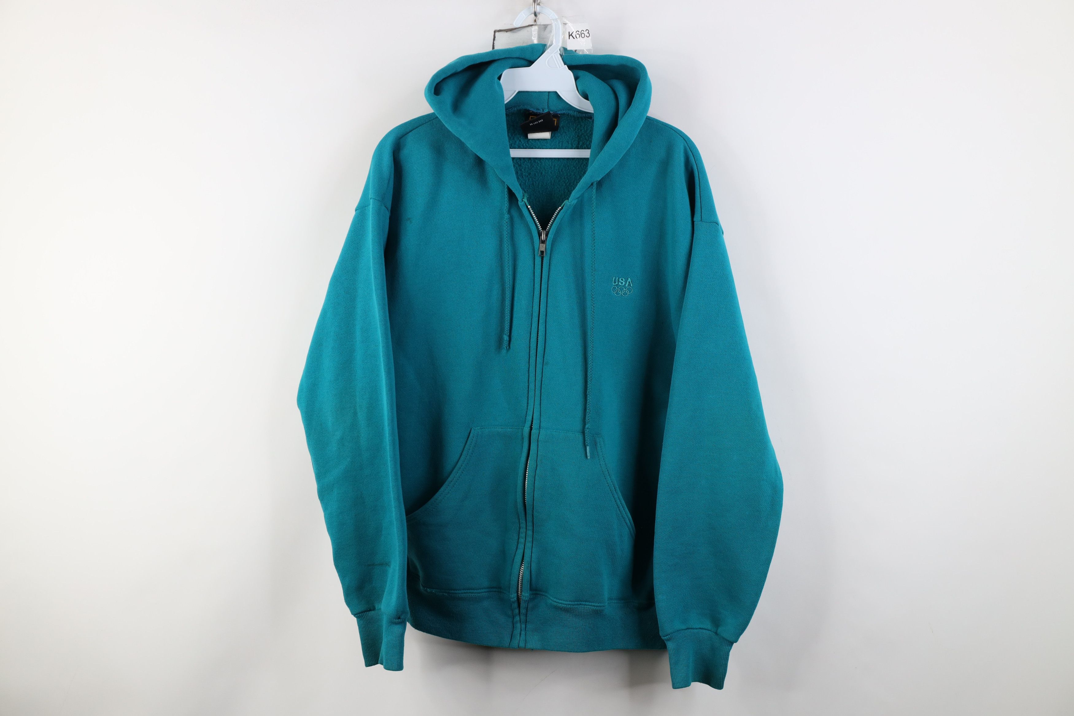 Vintage Vintage 90s USA Olympics Blank Full Zip Hoodie Teal USA Size US M / EU 48-50 / 2 - 1 Thumbnail