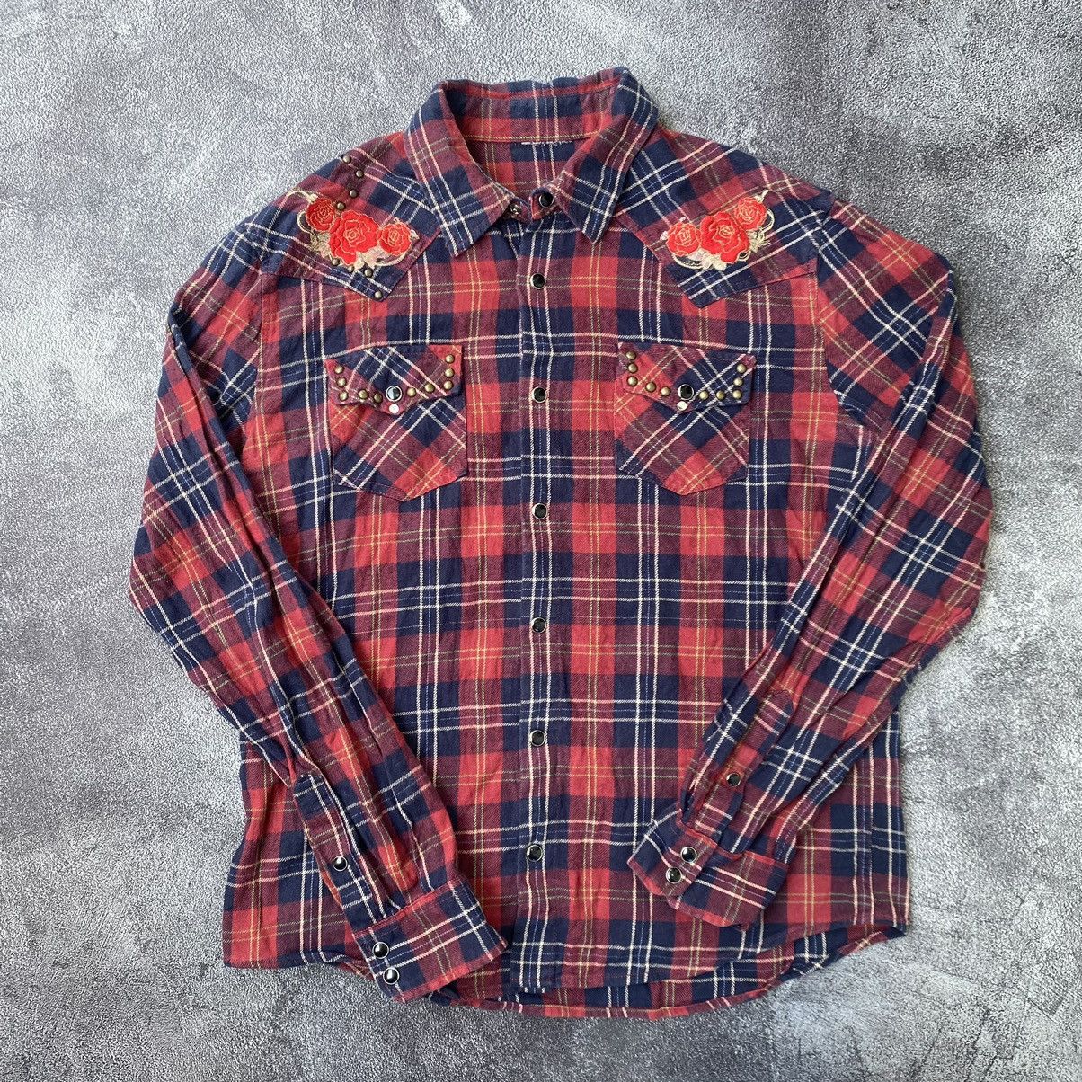If Six Was Nine × Japanese Brand × Le Grande Bleu (L.G.B.) DOHC Double Guns Rhinestones Flannel Shirt Size US M / EU 48-50 / 2 - 1 Thumbnail