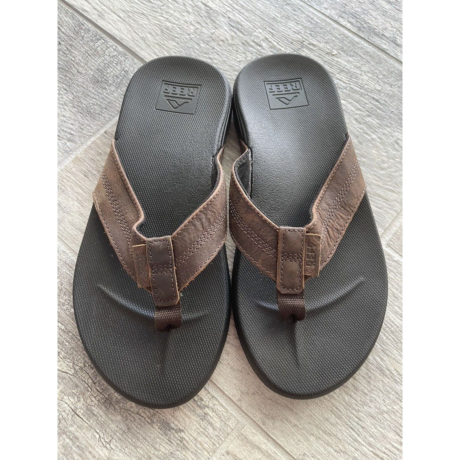 REEF Reef Mens Flip Flops Size 6 Cushion Phantom LE Brown Leather Size US 6 / EU 39 - 3 Thumbnail