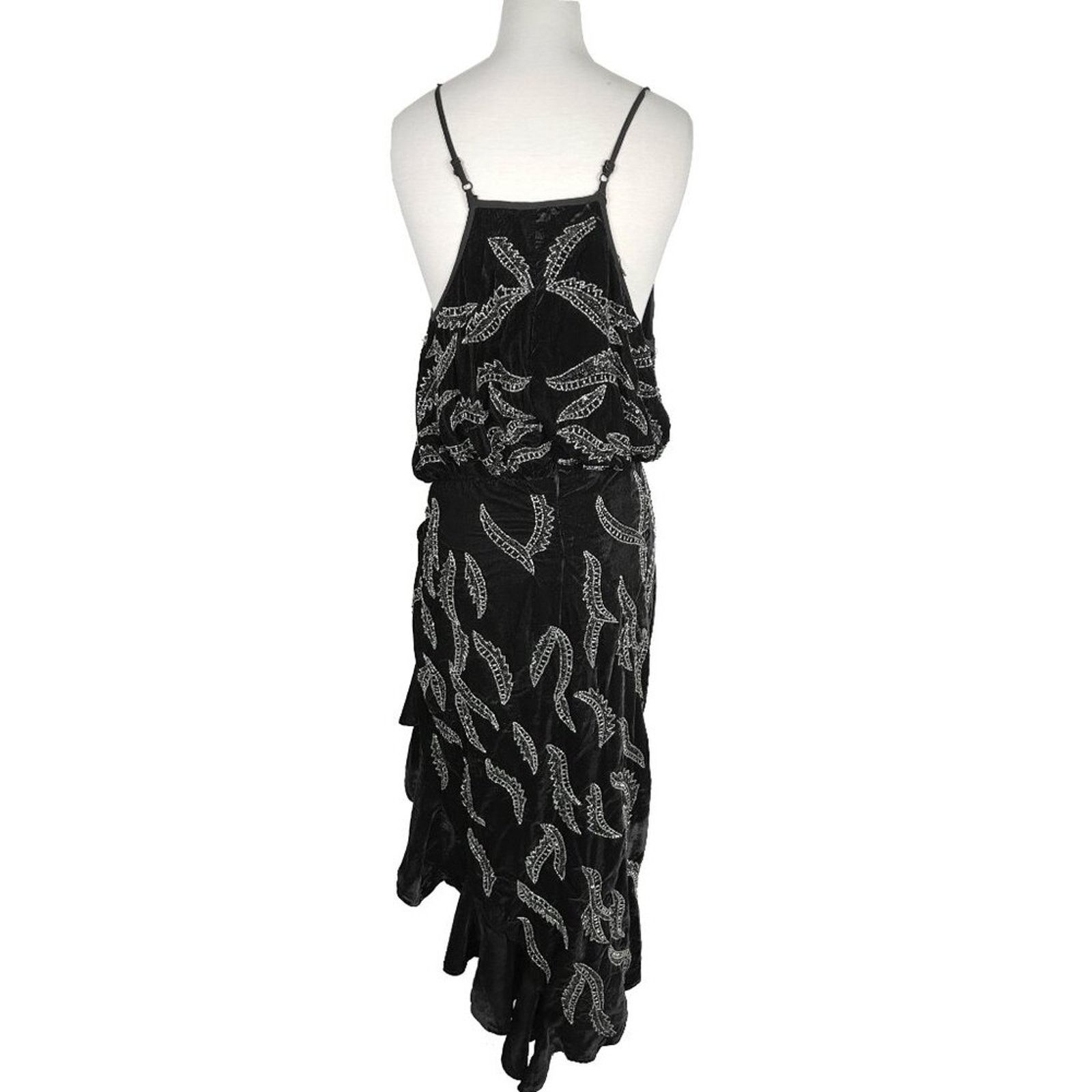 Dodo Bar Or Dodo Bar Or Agnes Black Velvet Beaded Asymmetrical Dress Size L / US 10 / IT 46 - 3 Thumbnail