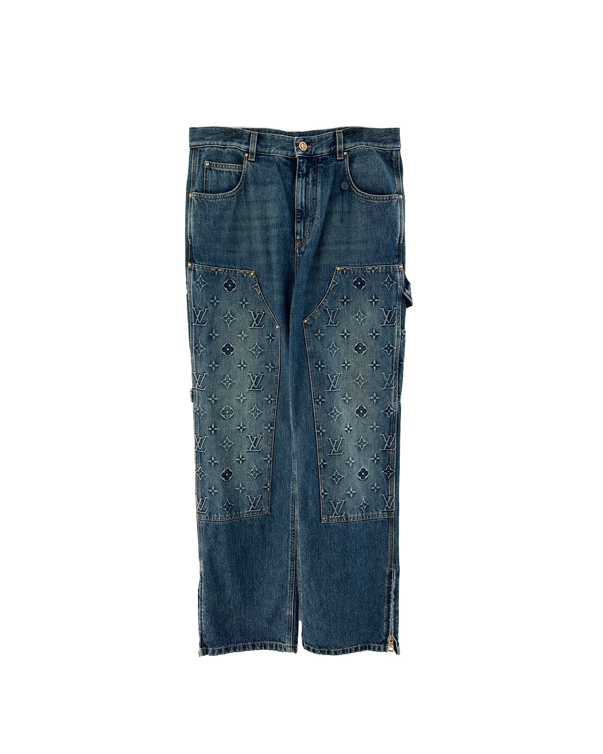 image of Louis Vuitton Denim Monmogram Carpenter Pants in Blue, Men's (Size 32)