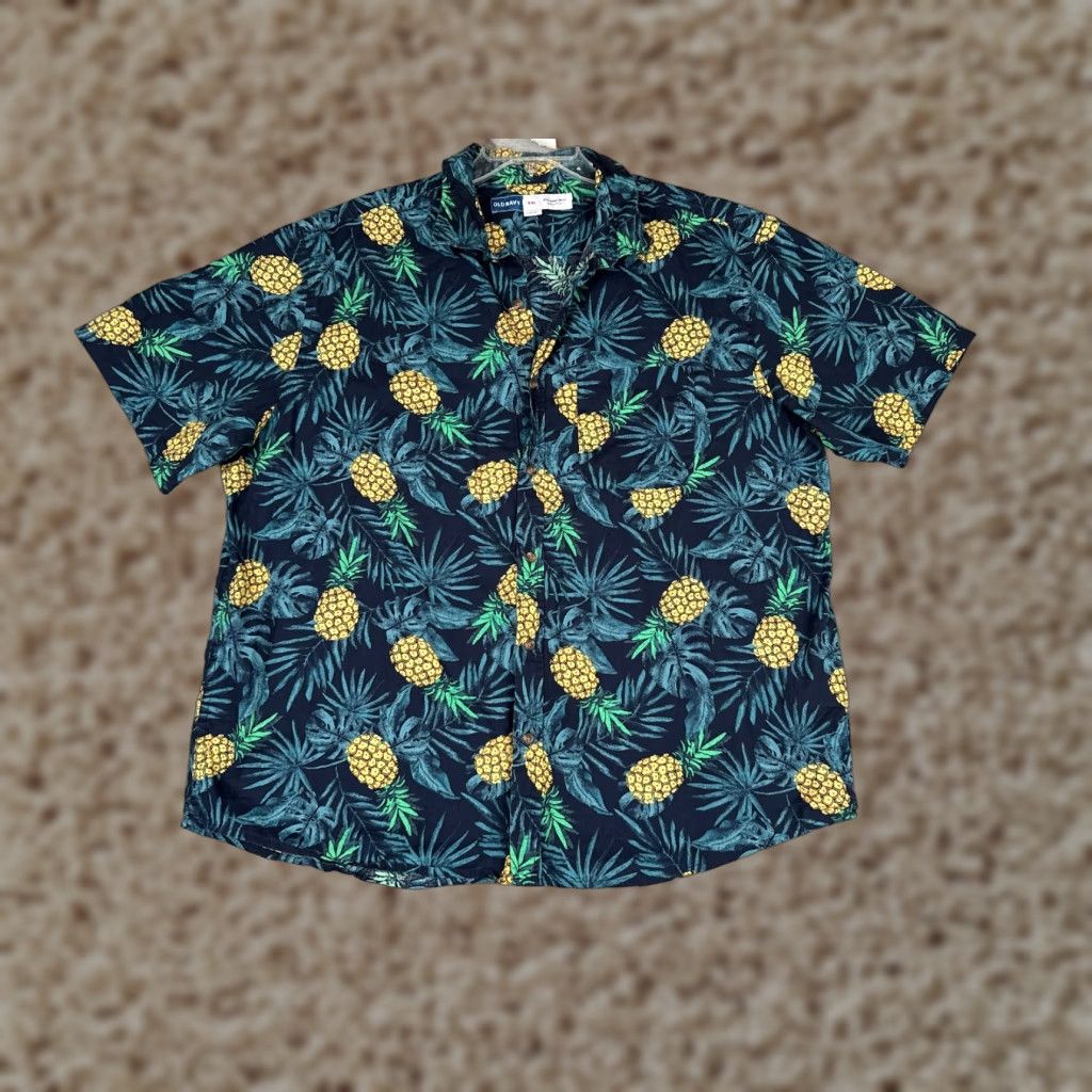 Old Navy Old Navy Button-Up Shirt Men 2XL Blue Floral AOP Hawaiian Cotton Size US XXL / EU 58 / 5 - 1 Thumbnail
