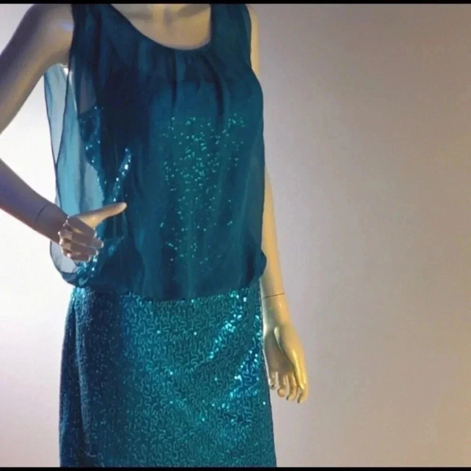 Adrianna Papell Adrianna Papell Blue Chiffon Sequin Mini Dress 10 Size L / US 10 / IT 46 - 3 Thumbnail