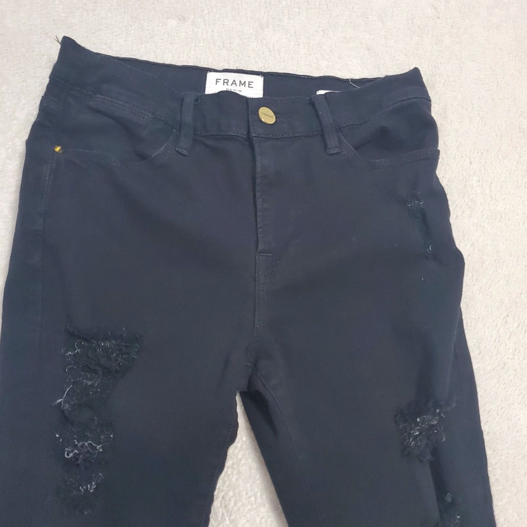 Frame FRAME Le High Skinny Jeans Women 26 Black Distressed Stretch Denim Grunge 90s Vintage USA Size 26" / US 2 / IT 38 - 5 Thumbnail