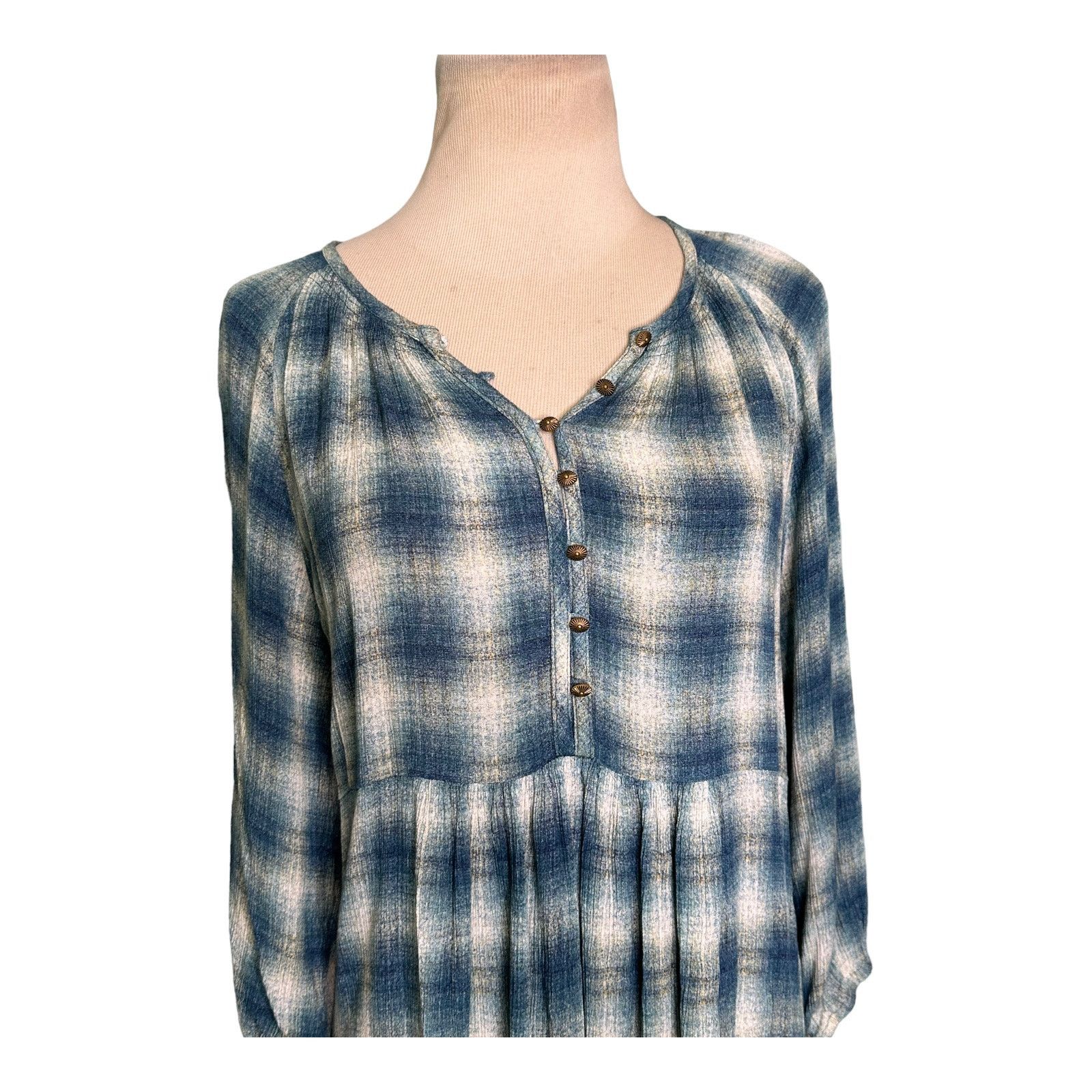 Anthropologie Maeve plaid 3/4 sleeves v neck tunic top blouse size small Size S / US 4 / IT 40 - 8 Thumbnail