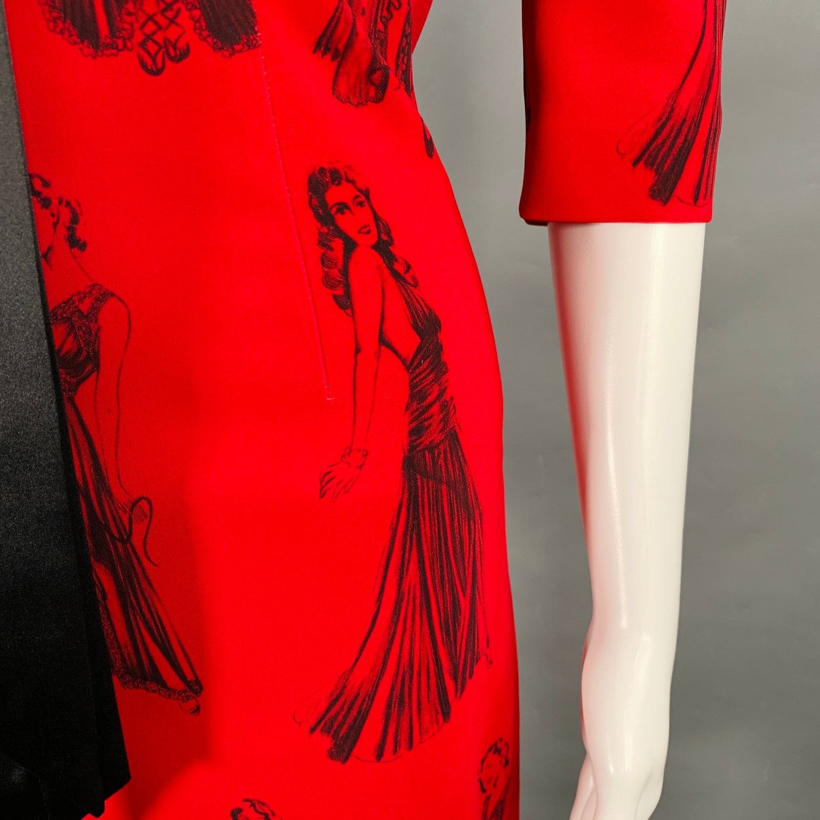 Moschino Size 6 Red Black Viscose Blend Figures Bow Cocktail Dress Size M / US 6-8 / IT 42-44 - 3 Thumbnail