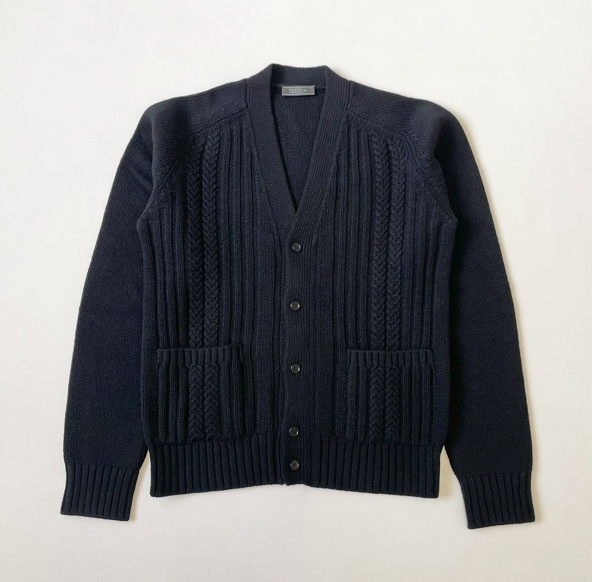 Prada A/W 09 Black Wool ‘Ribbed Chevron’ Cardigan Size US M / EU 48-50 / 2 - 1 Thumbnail