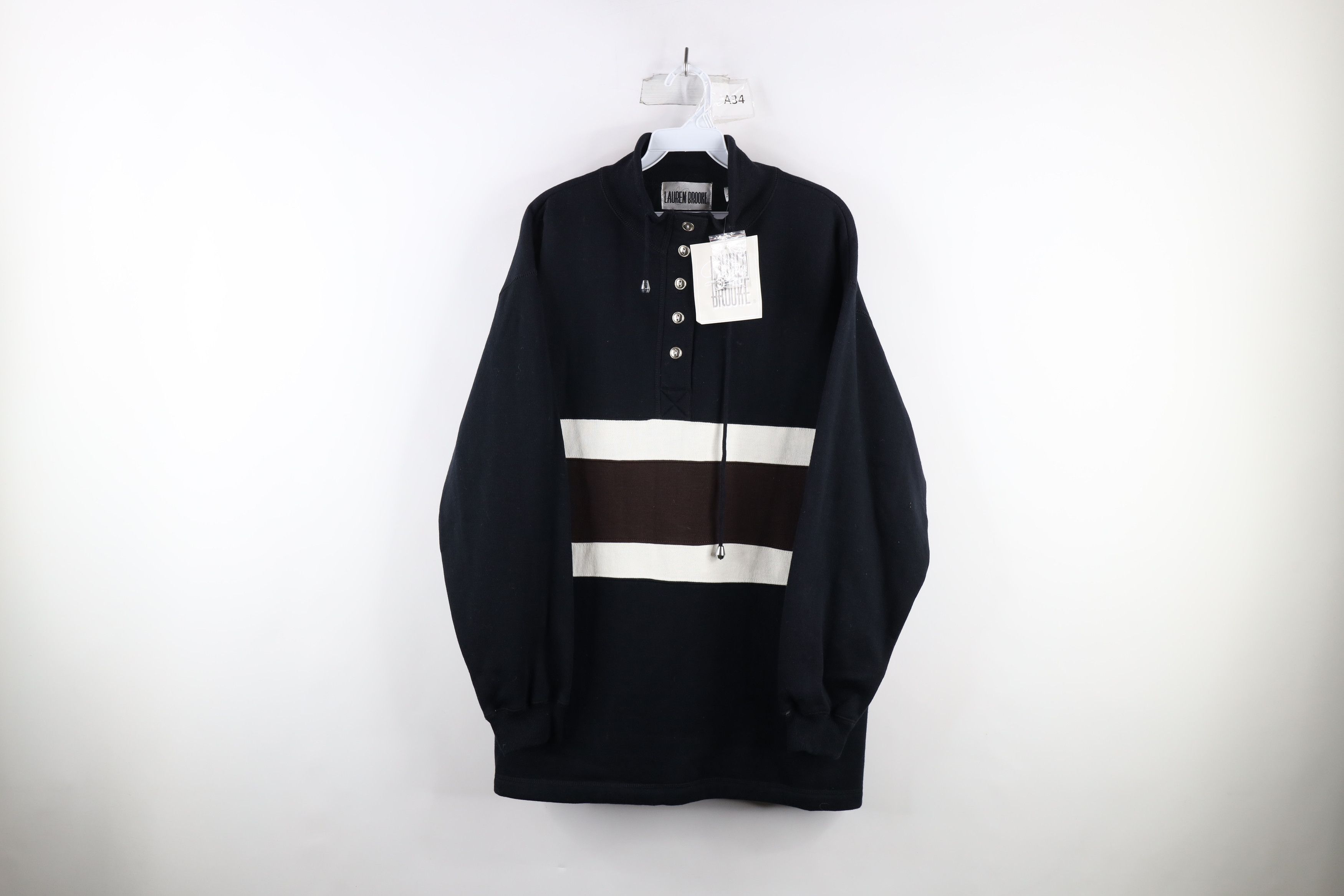 Vintage Deadstock Vintage 90s Streetwear Block Henley Sweatshirt Size L / US 10 / IT 46 - 1 Thumbnail