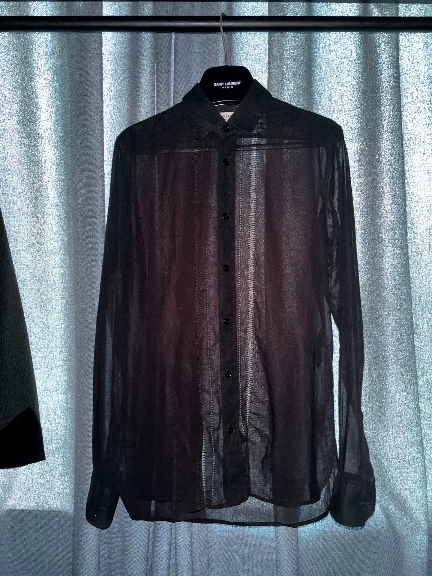 Saint Laurent Paris SLP 2014SS Hedi Slimane Black Cutout Silk & Organza Shirt S Size US S / EU 44-46 / 1 - 1 Thumbnail