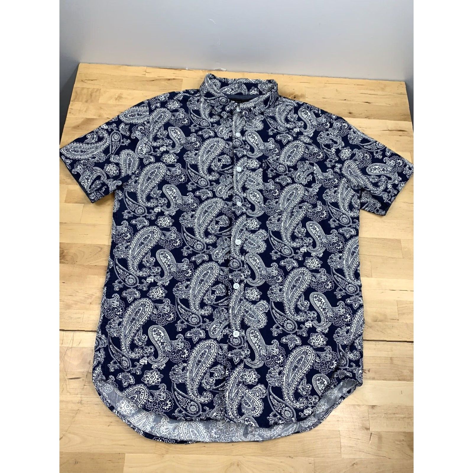 21 Men 21 MEN Shirt Adults M Blue Paisley Button-Up Short Sleeve American #2776 Size US M / EU 48-50 / 2 - 2 Thumbnail