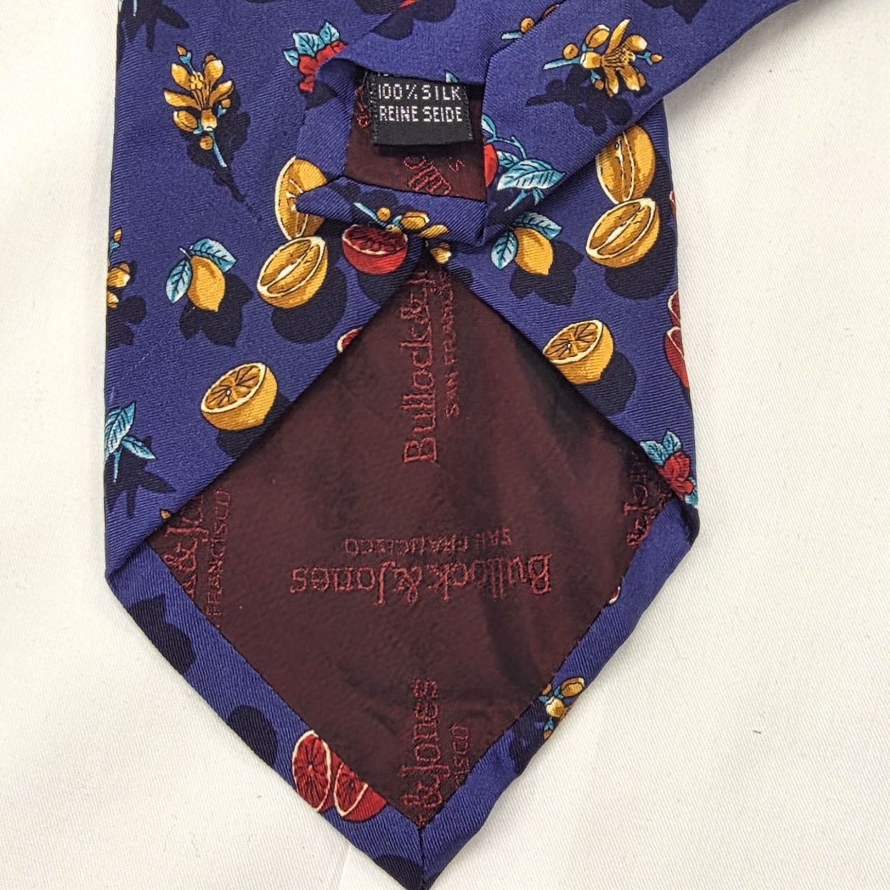 Vintage VINTAGE Bullock & Jones Men's 100% Silk Necktie Italy Designer Floral Fruit Blue EUC Silk Tie Size ONE SIZE - 3 Thumbnail